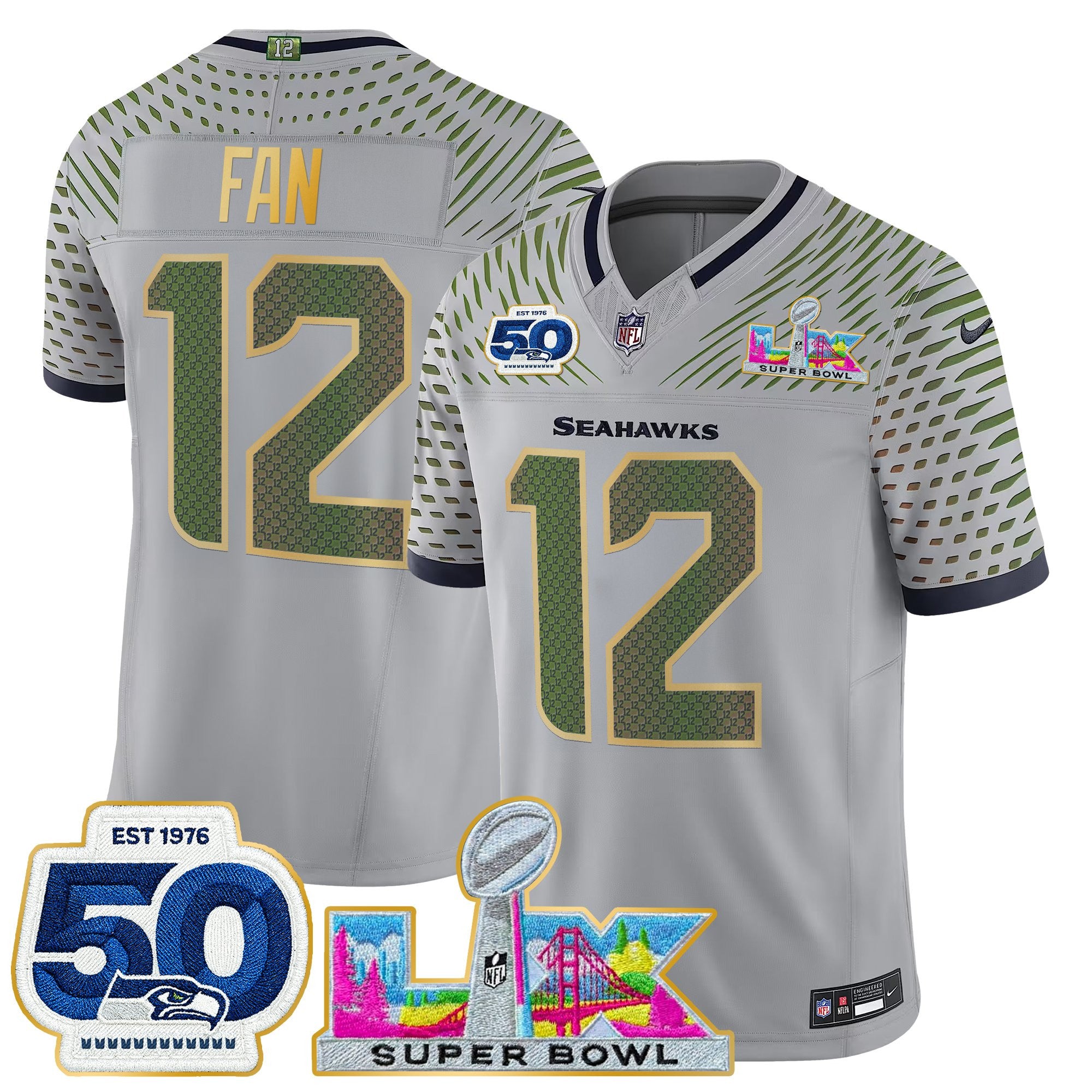 Men's Seattle Seahawks "Super Bowl LX & 50th Patch" Gold Trim Vapor Limited Jersey - All Stitched