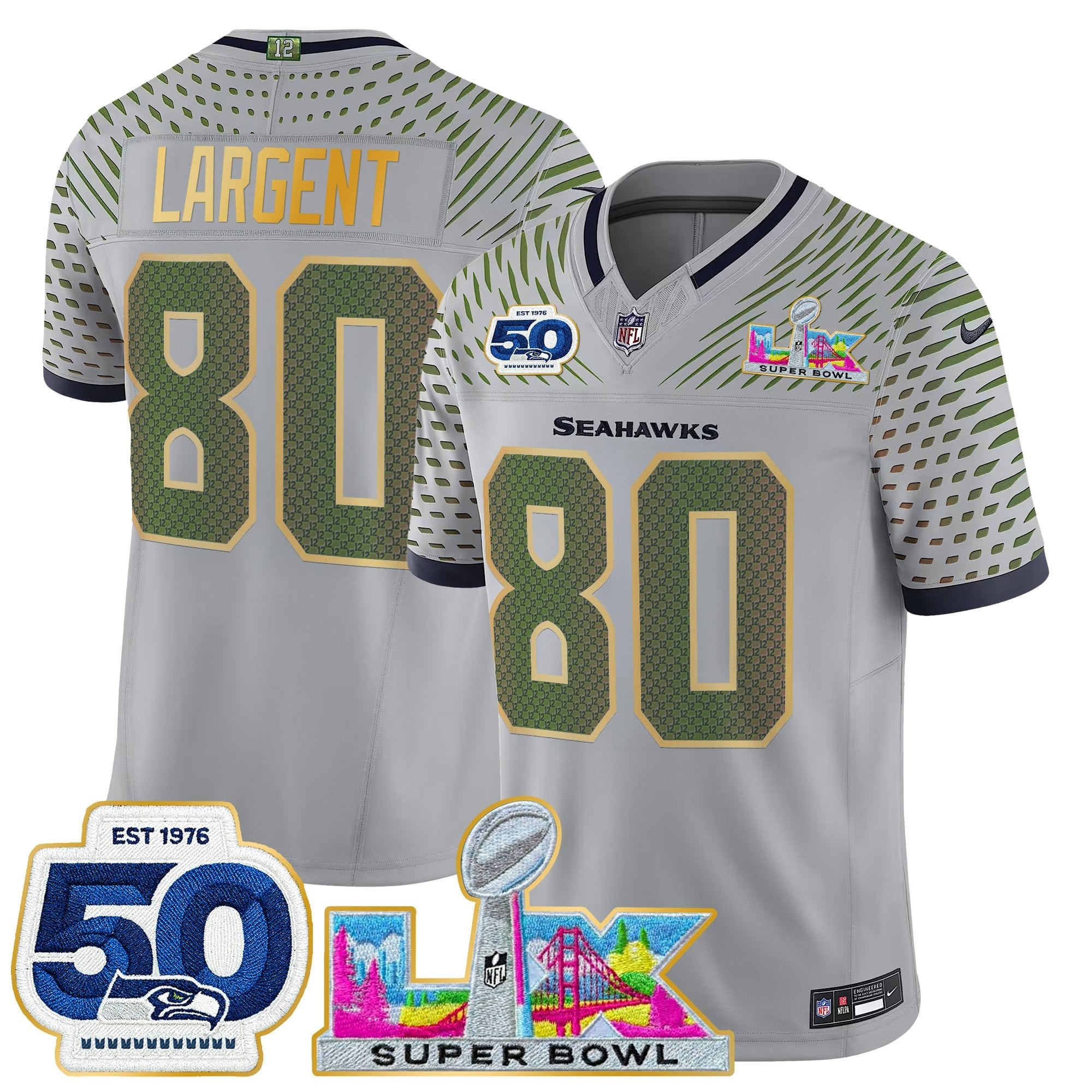 Men's Seattle Seahawks "Super Bowl LX & 50th Patch" Gold Trim Vapor Limited Jersey - All Stitched