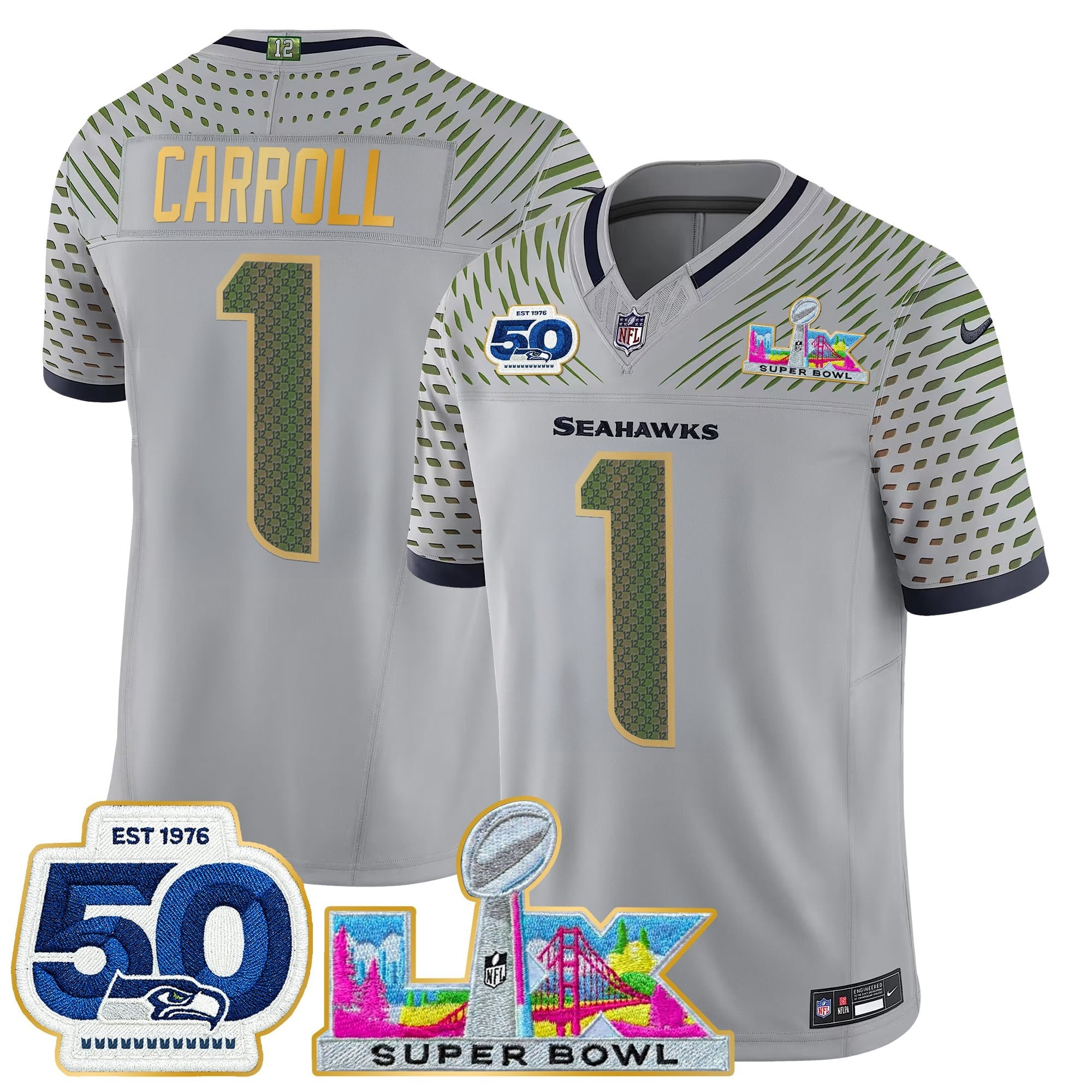 Men's Seattle Seahawks "Super Bowl LX & 50th Patch" Gold Trim Vapor Limited Jersey - All Stitched