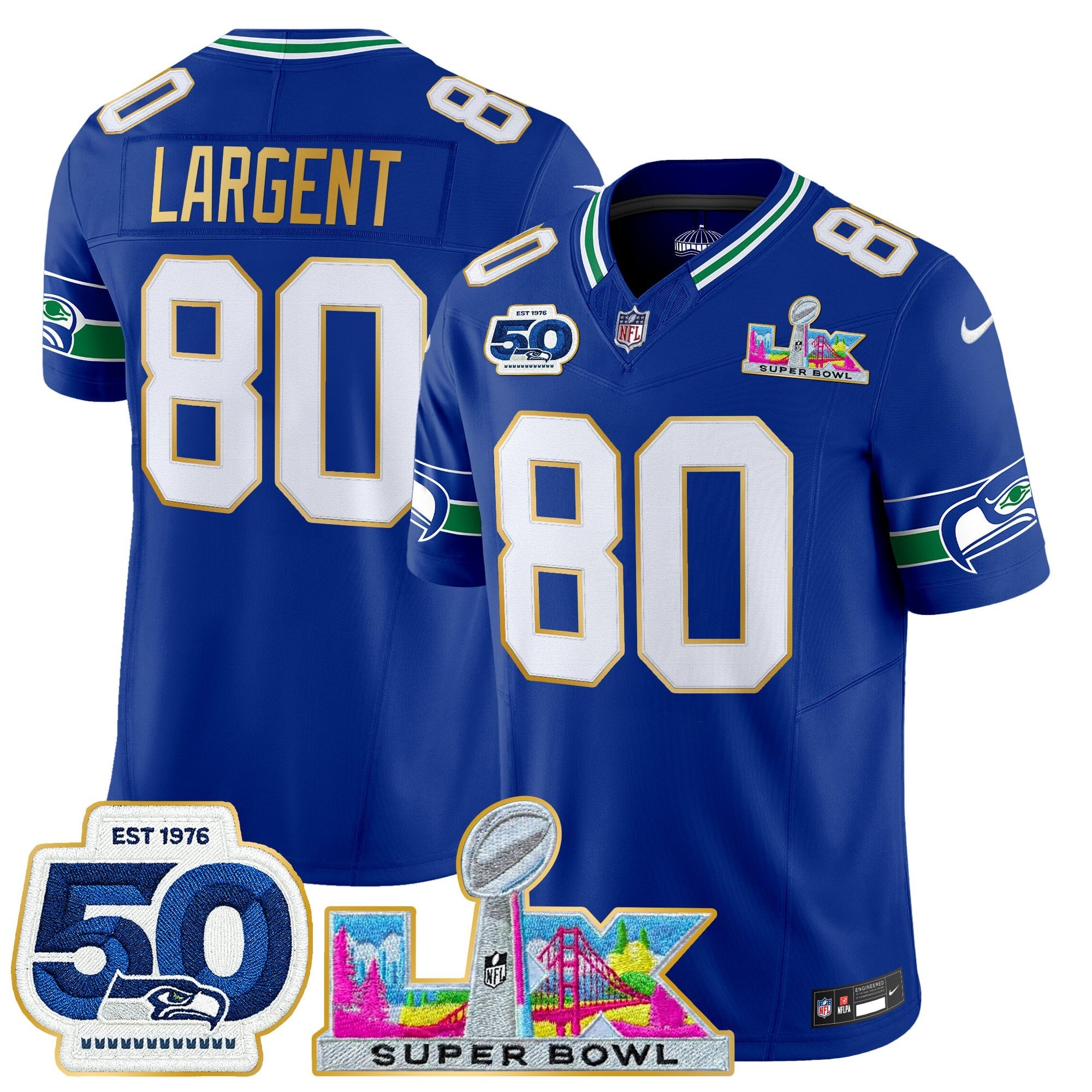 Men's Seattle Seahawks "Super Bowl LX & 50th Patch" Gold Trim Vapor Limited Jersey - All Stitched