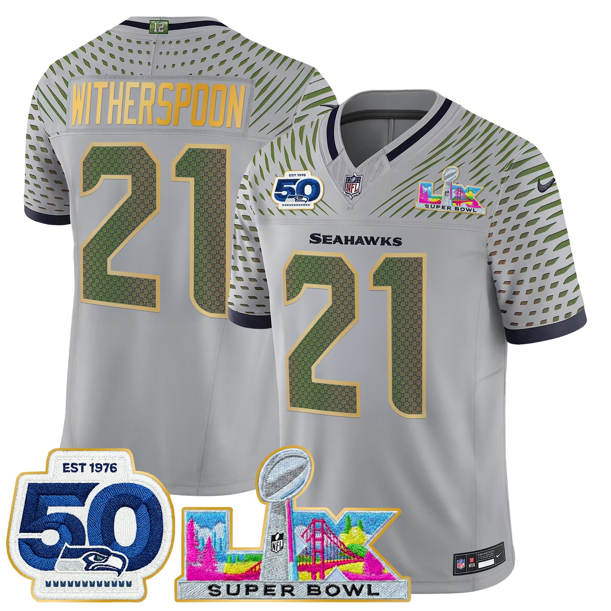 Men's Seattle Seahawks "Super Bowl LX & 50th Patch" Gold Trim Vapor Limited Jersey - All Stitched