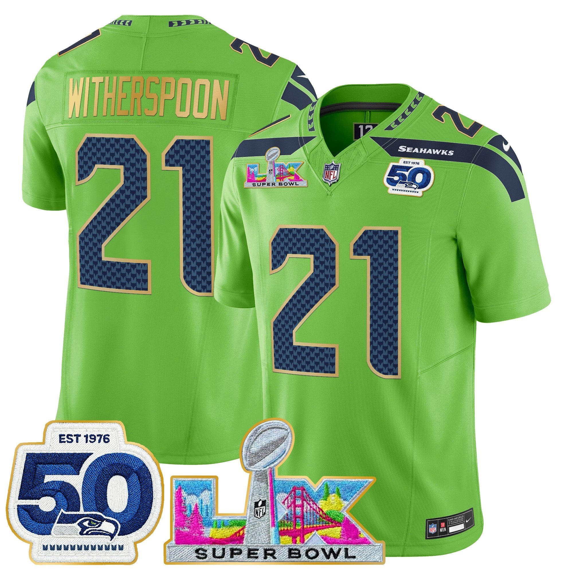 Men's Seattle Seahawks "Super Bowl LX & 50th Patch" Gold Trim Vapor Limited Jersey - All Stitched