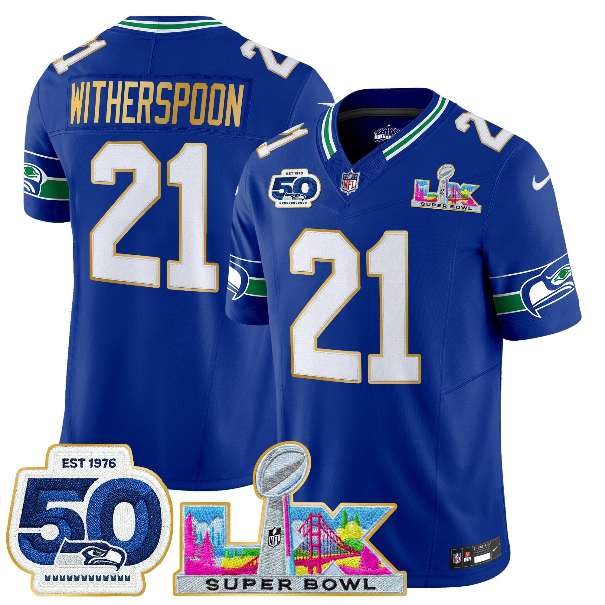 Men's Seattle Seahawks "Super Bowl LX & 50th Patch" Gold Trim Vapor Limited Jersey - All Stitched