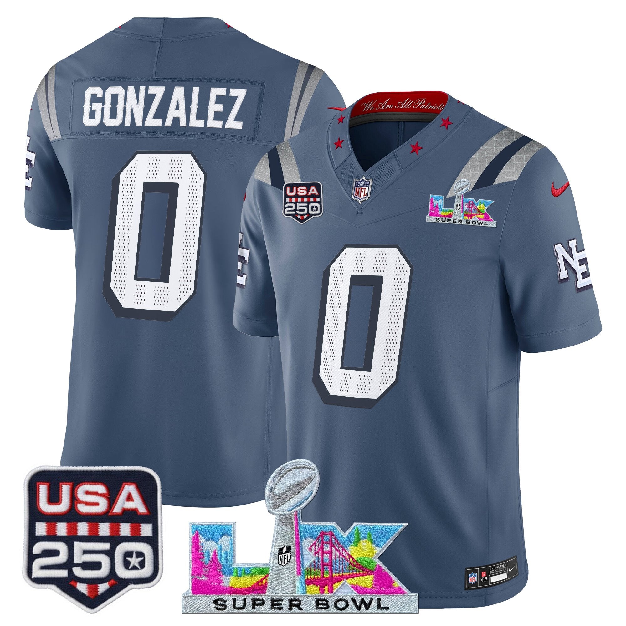 Men's New England Patriots "Super Bowl LX & United States 250th Anniversary Patch" Vapor Limited Jersey - All Stitched