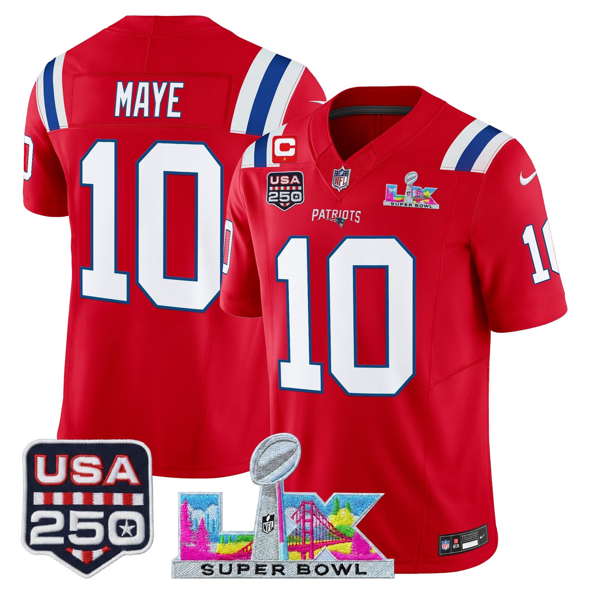 Men's New England Patriots "Super Bowl LX & United States 250th Anniversary Patch" Vapor Limited Jersey - All Stitched