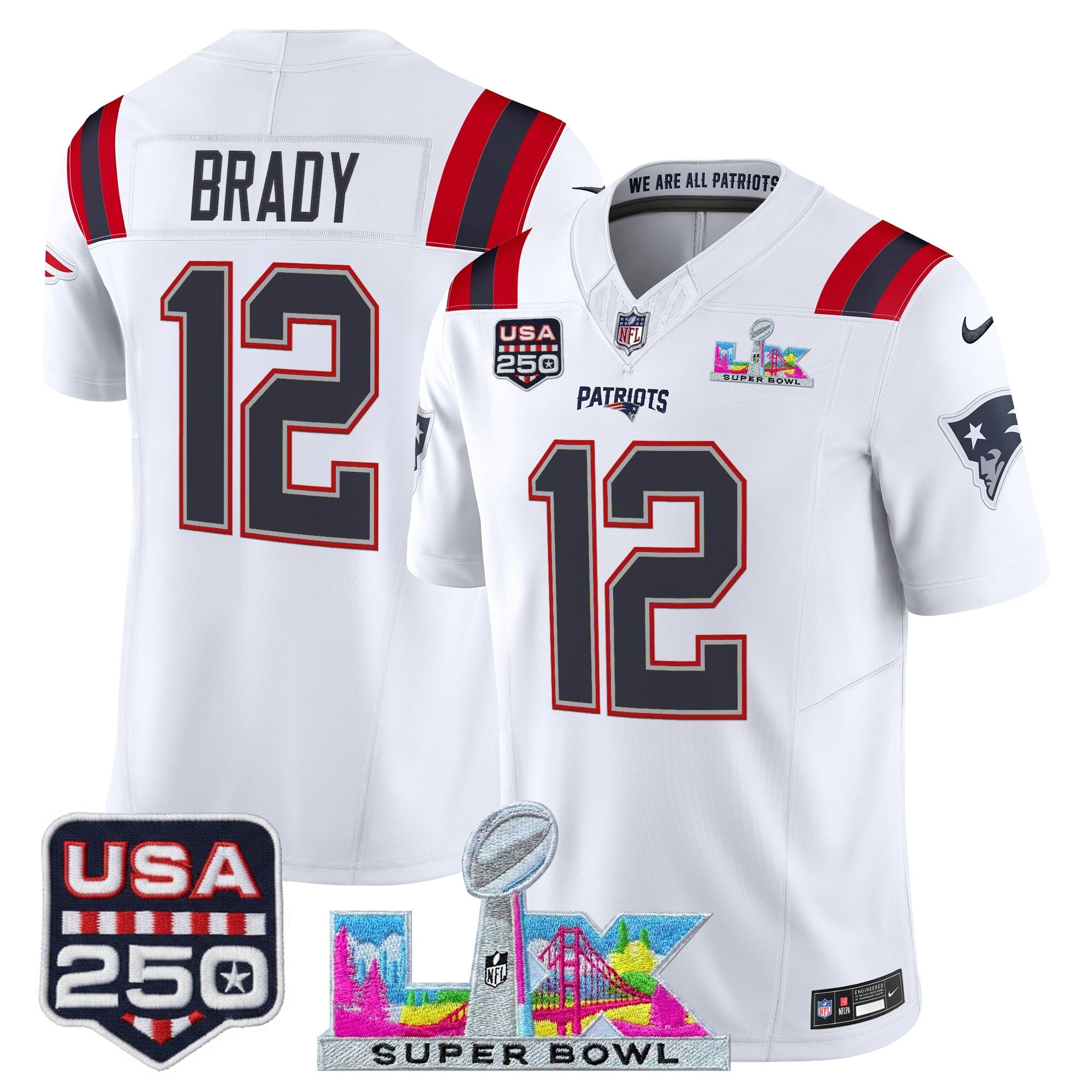 Men's New England Patriots "Super Bowl LX & United States 250th Anniversary Patch" Vapor Limited Jersey - All Stitched