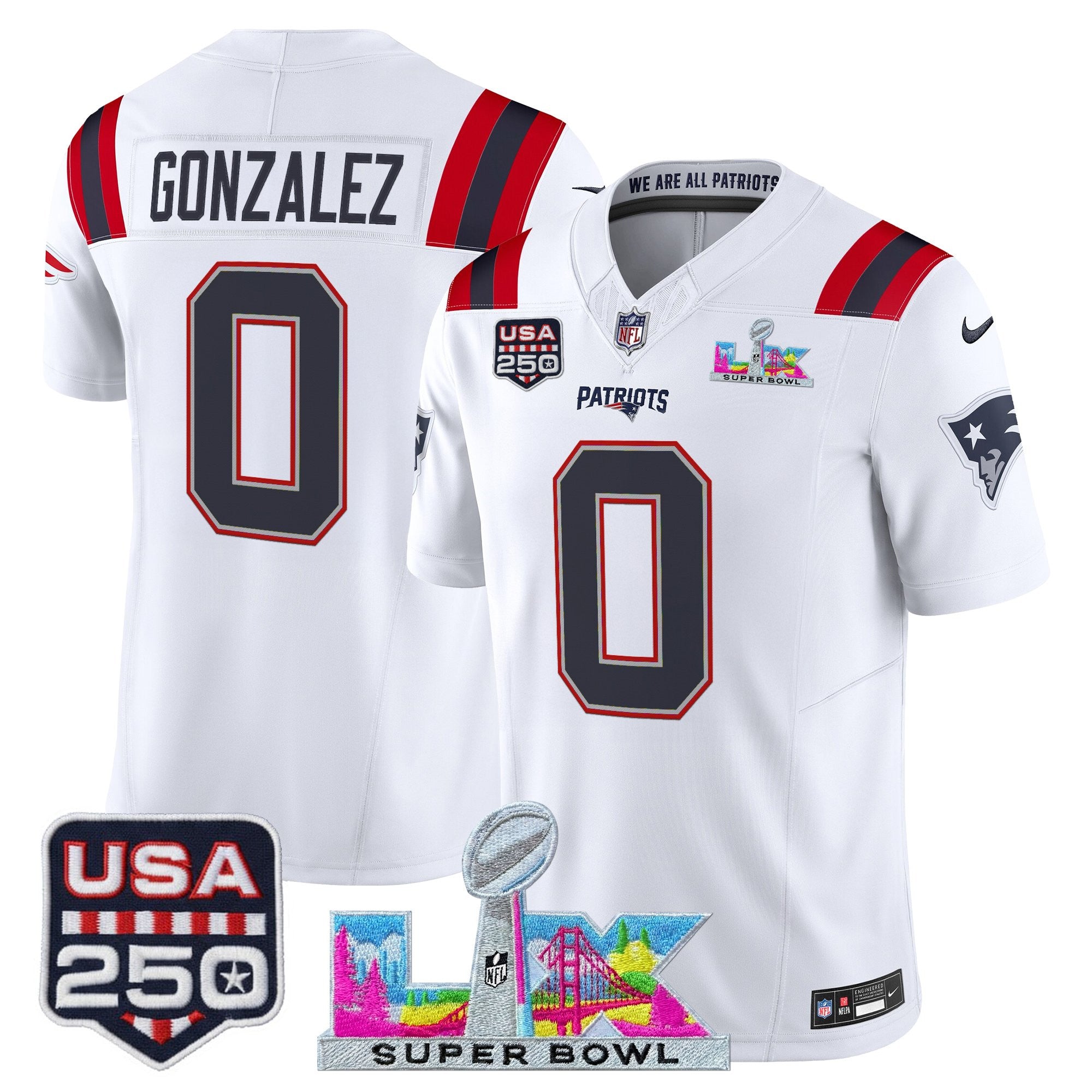 Men's New England Patriots "Super Bowl LX & United States 250th Anniversary Patch" Vapor Limited Jersey - All Stitched