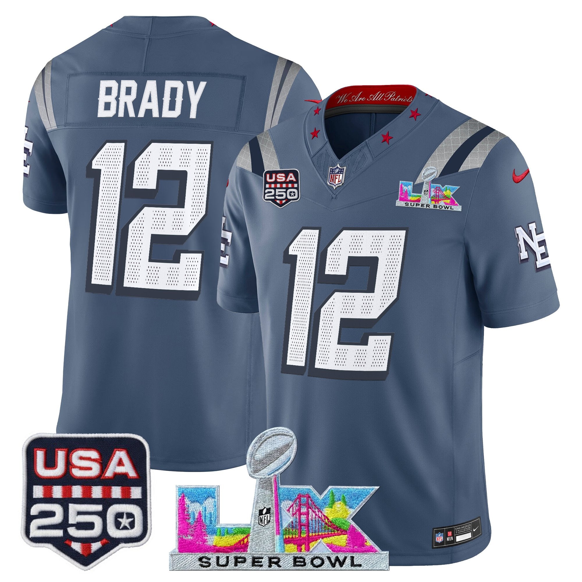 Men's New England Patriots "Super Bowl LX & United States 250th Anniversary Patch" Vapor Limited Jersey - All Stitched