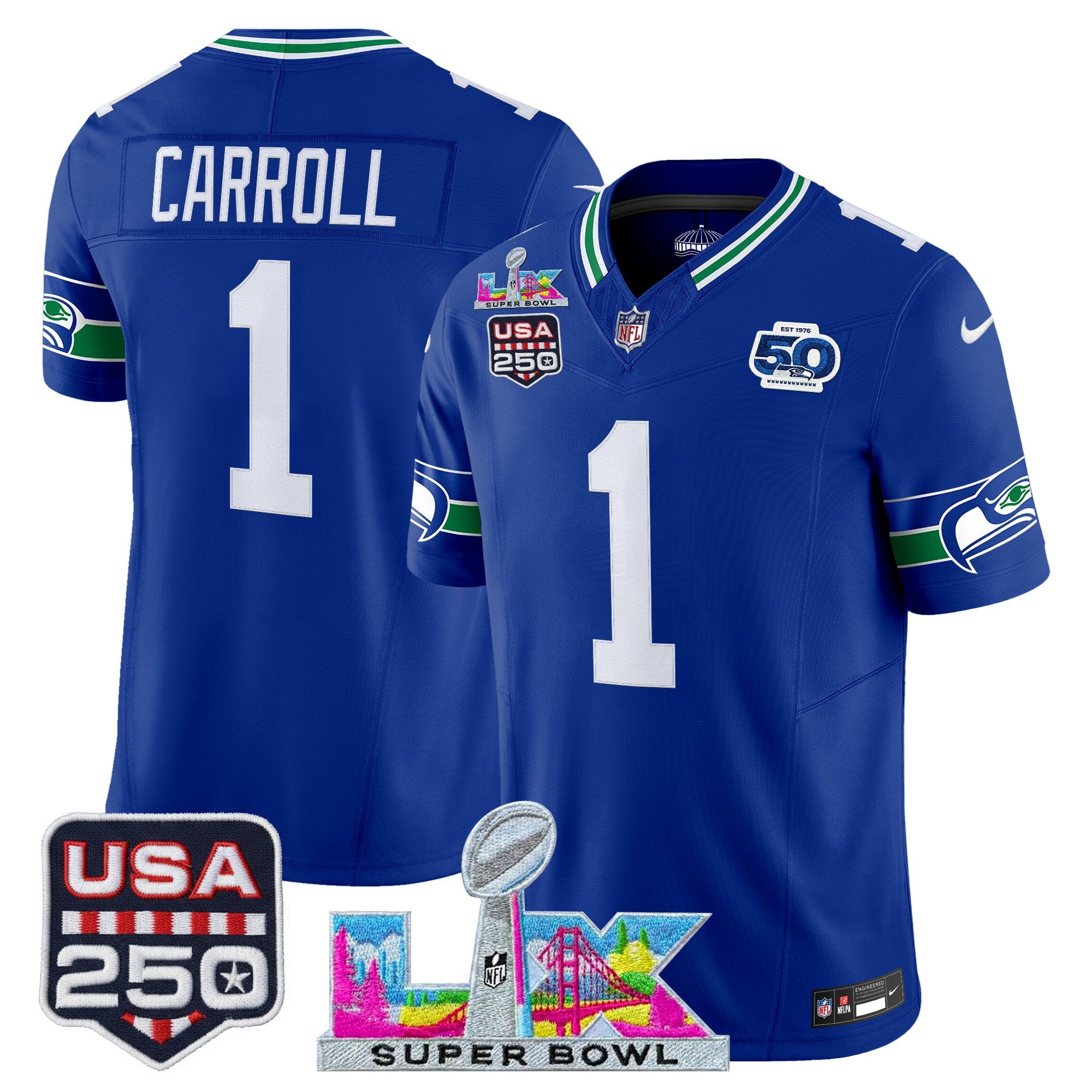 Men's Seattle Seahawks "Super Bowl LX & United States 250th Anniversary Patch" Vapor Limited Jersey - All Stitched