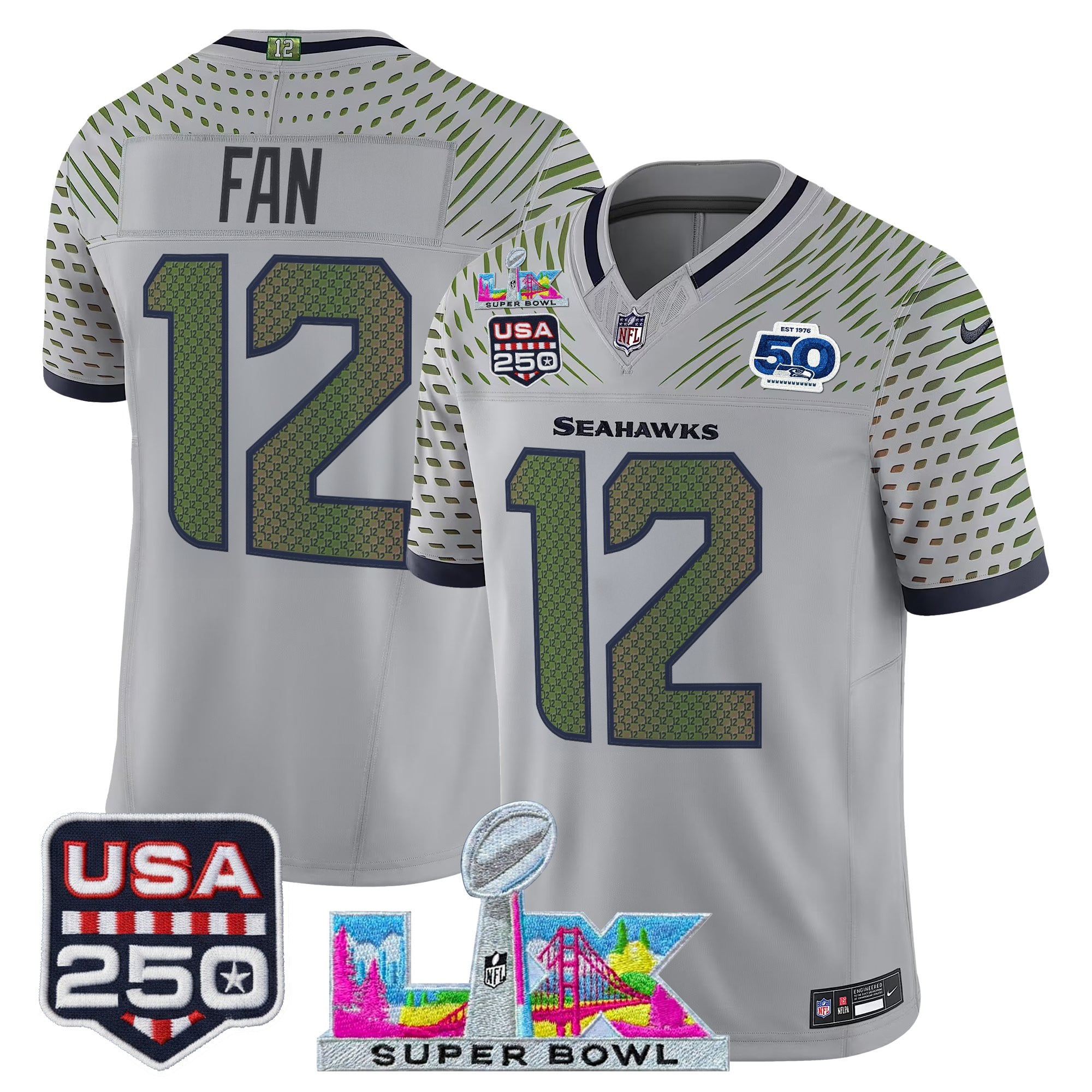 Men's Seattle Seahawks "Super Bowl LX & United States 250th Anniversary Patch" Vapor Limited Jersey - All Stitched