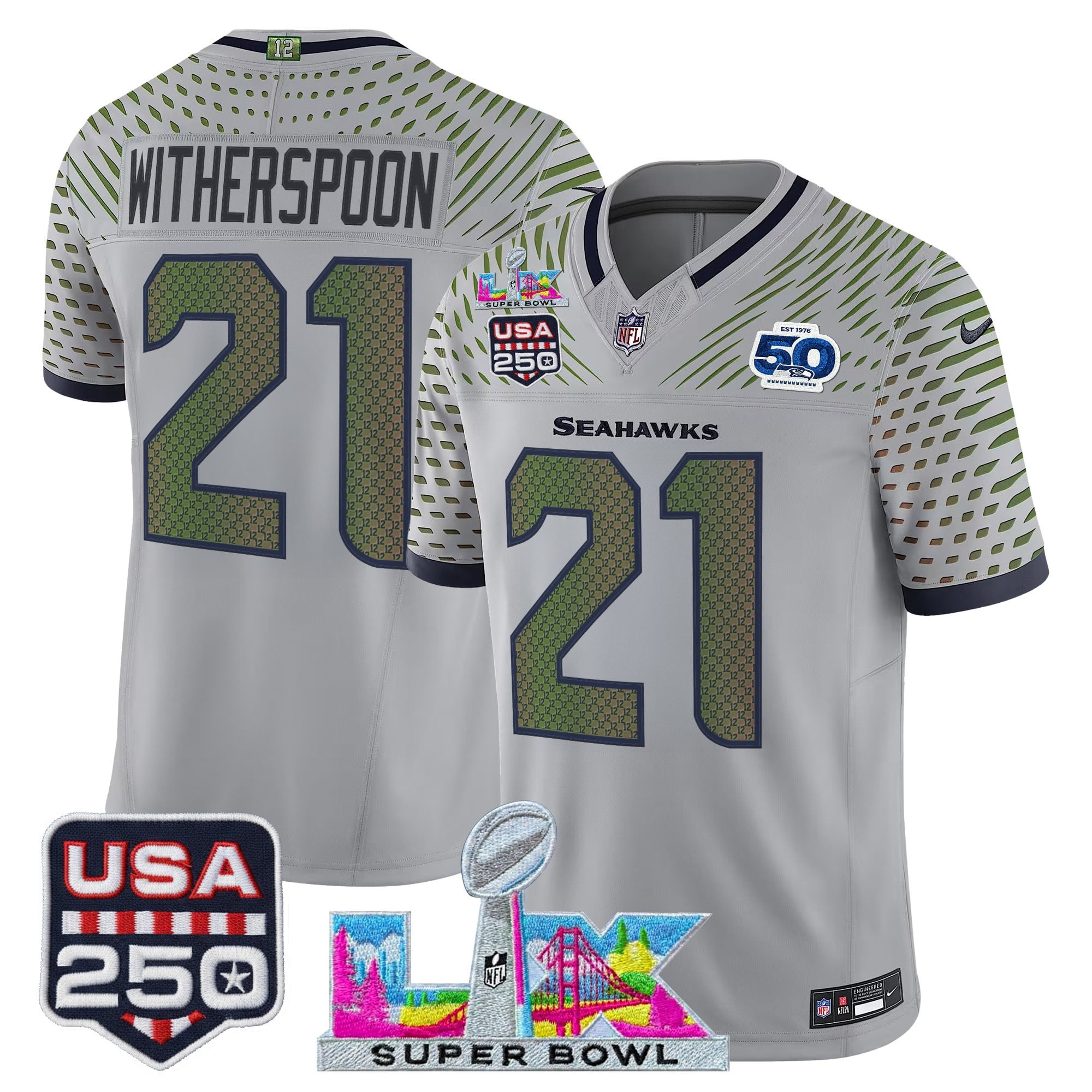 Men's Seattle Seahawks "Super Bowl LX & United States 250th Anniversary Patch" Vapor Limited Jersey - All Stitched