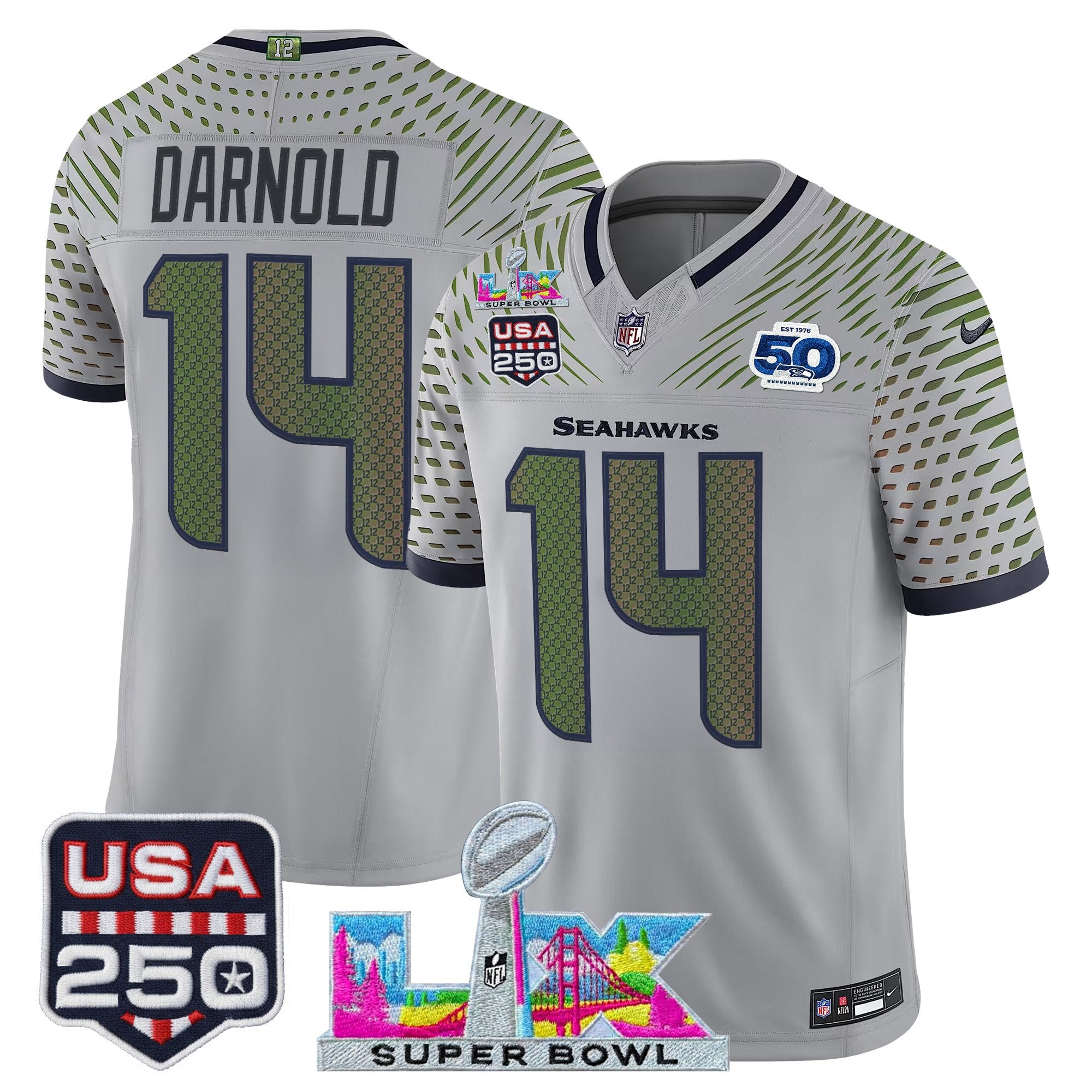 Men's Seattle Seahawks "Super Bowl LX & United States 250th Anniversary Patch" Vapor Limited Jersey - All Stitched