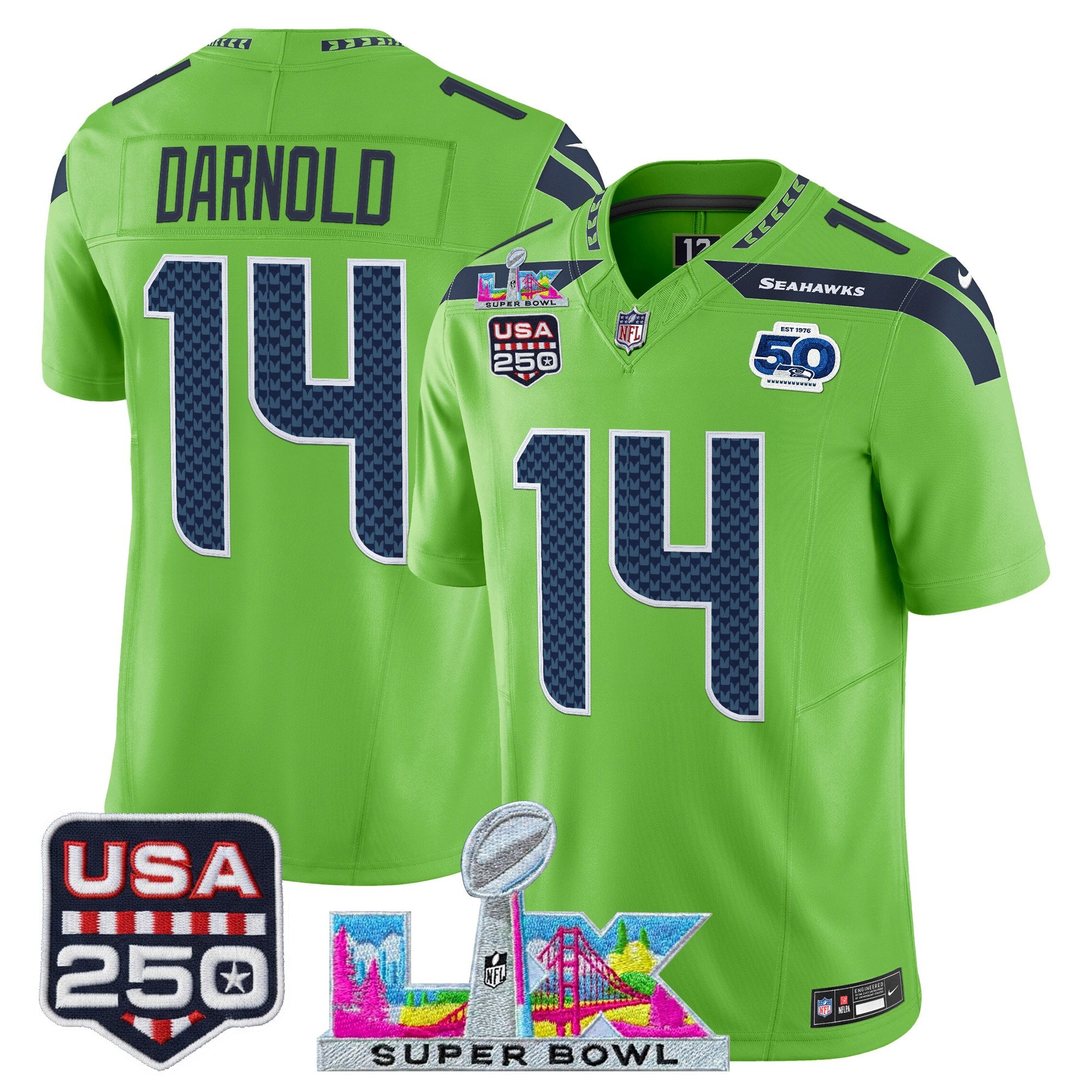 Men's Seattle Seahawks "Super Bowl LX & United States 250th Anniversary Patch" Vapor Limited Jersey - All Stitched