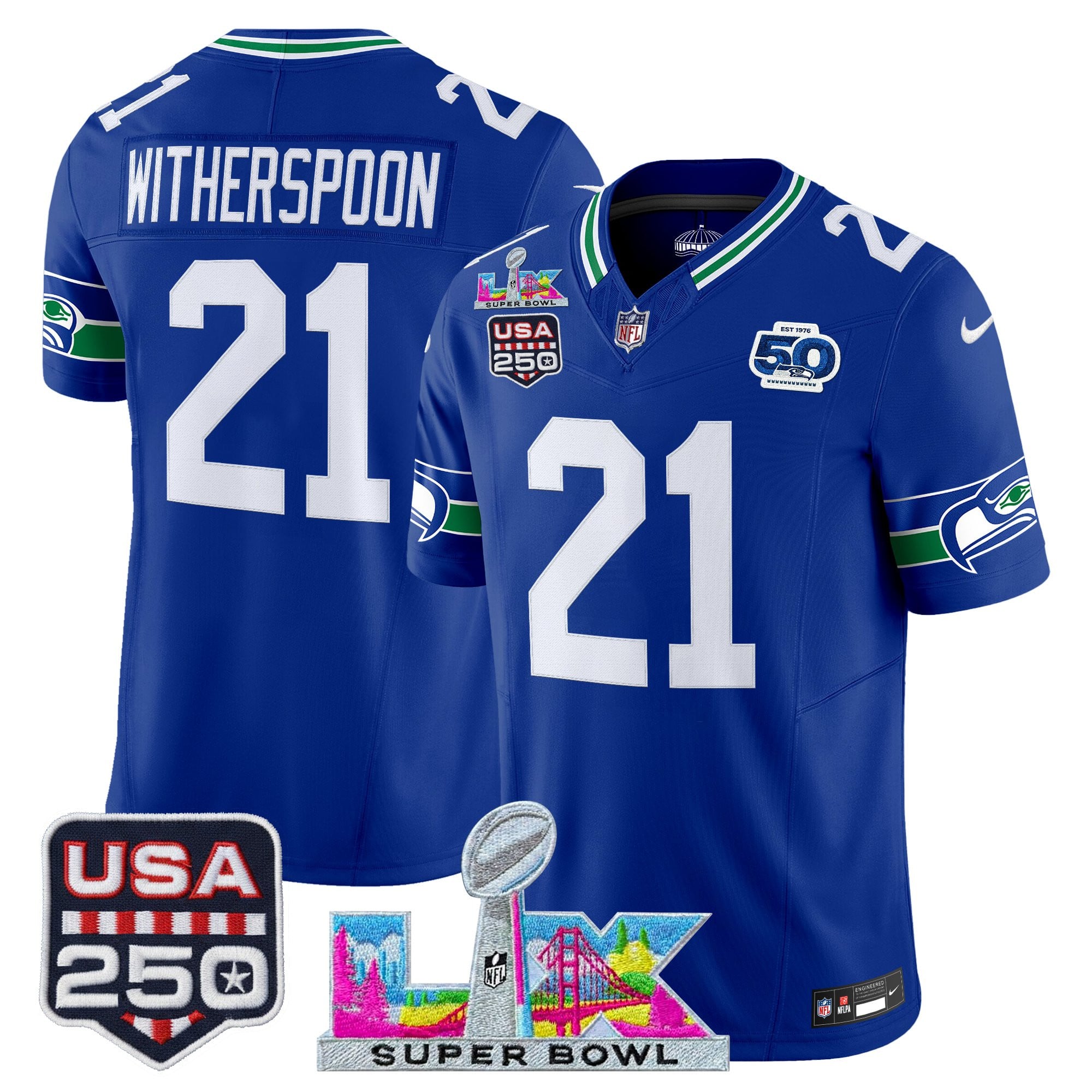 Men's Seattle Seahawks "Super Bowl LX & United States 250th Anniversary Patch" Vapor Limited Jersey - All Stitched