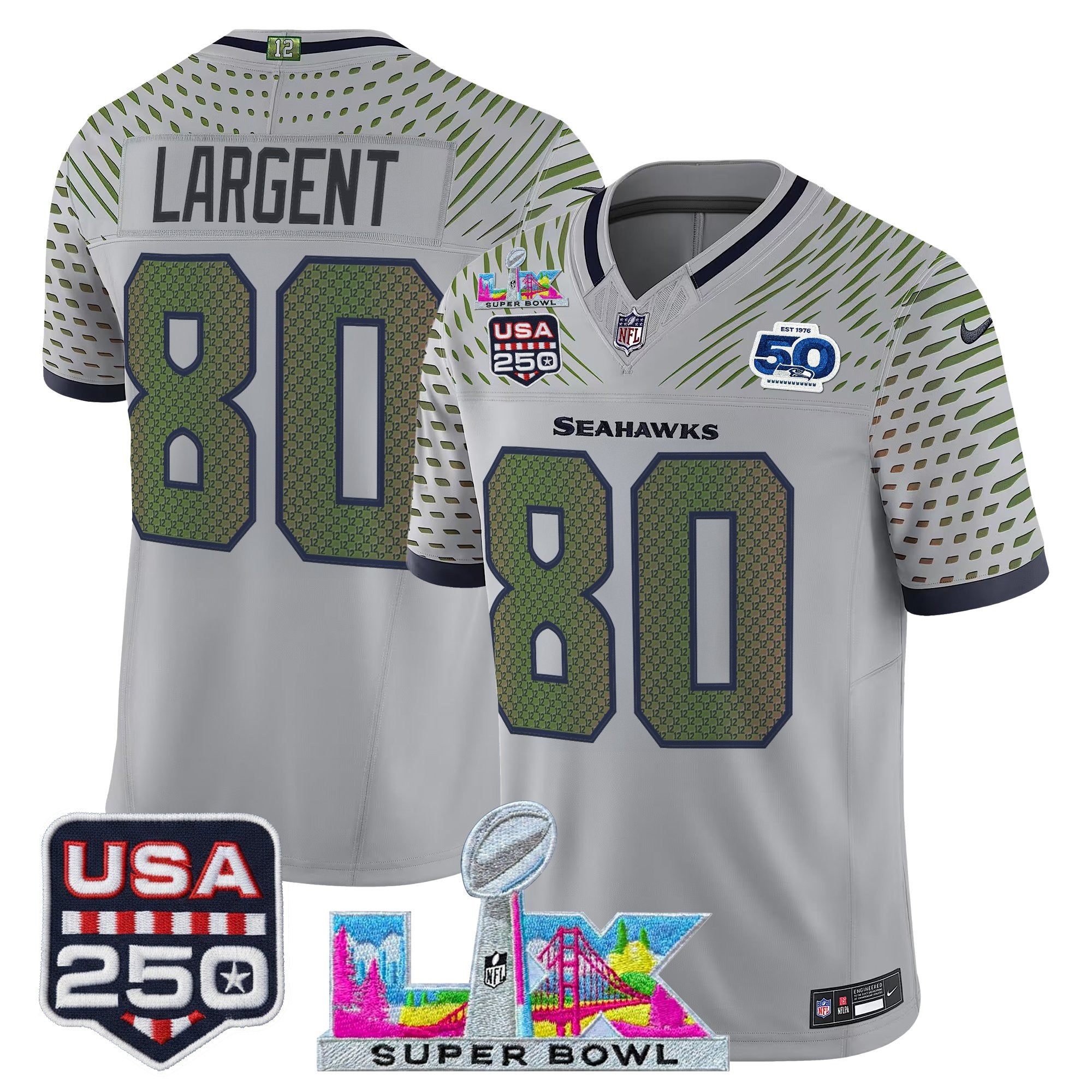 Men's Seattle Seahawks "Super Bowl LX & United States 250th Anniversary Patch" Vapor Limited Jersey - All Stitched