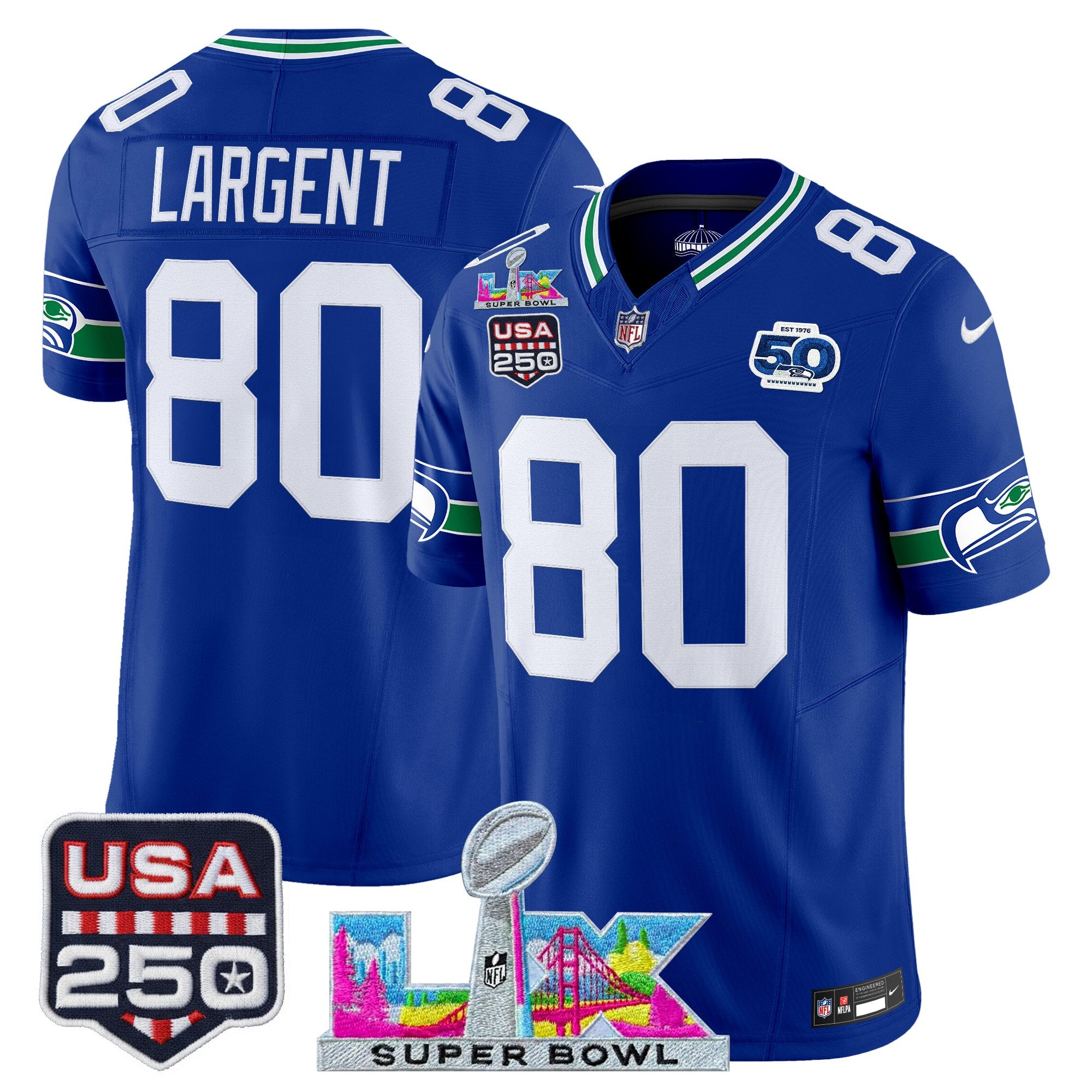 Men's Seattle Seahawks "Super Bowl LX & United States 250th Anniversary Patch" Vapor Limited Jersey - All Stitched
