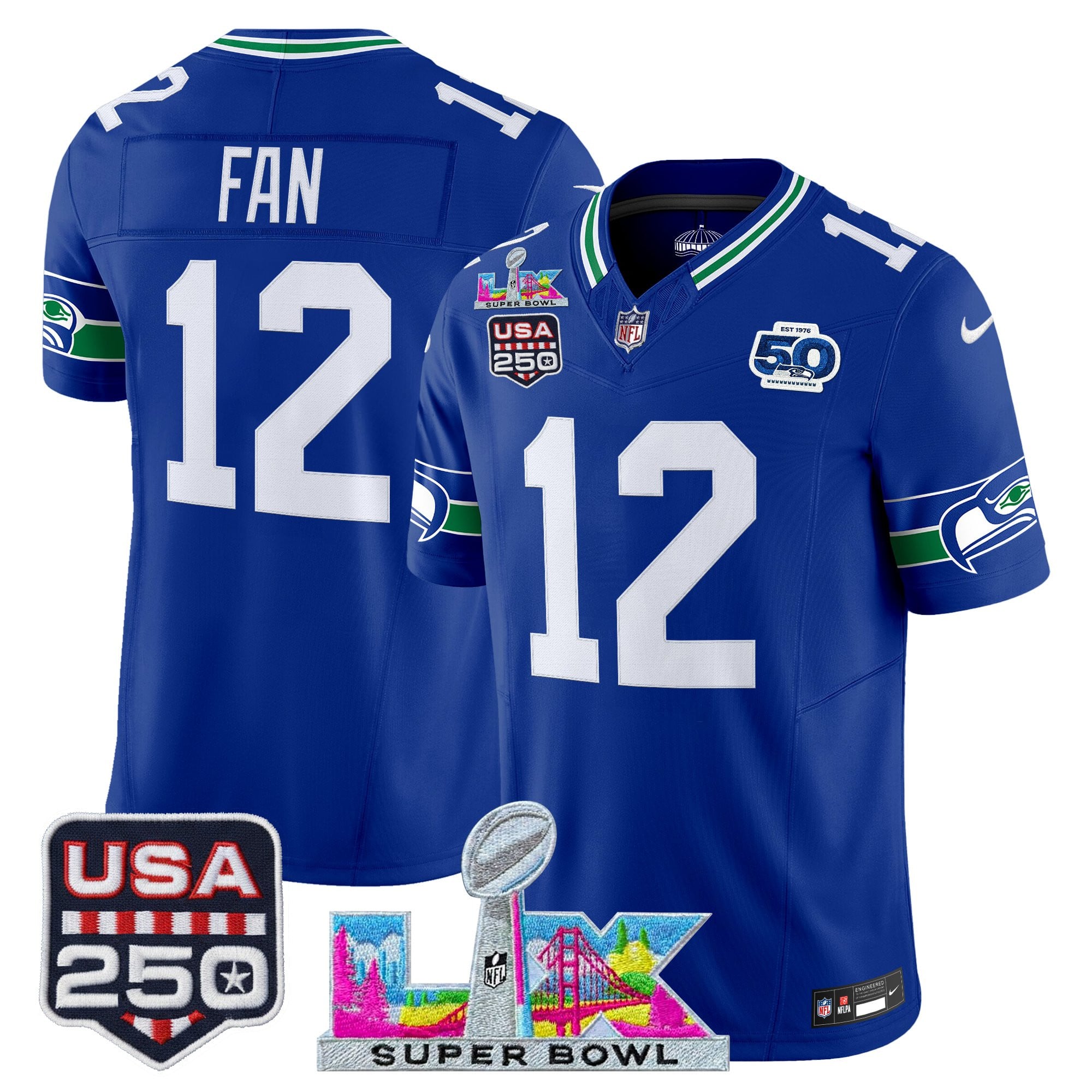 Men's Seattle Seahawks "Super Bowl LX & United States 250th Anniversary Patch" Vapor Limited Jersey - All Stitched