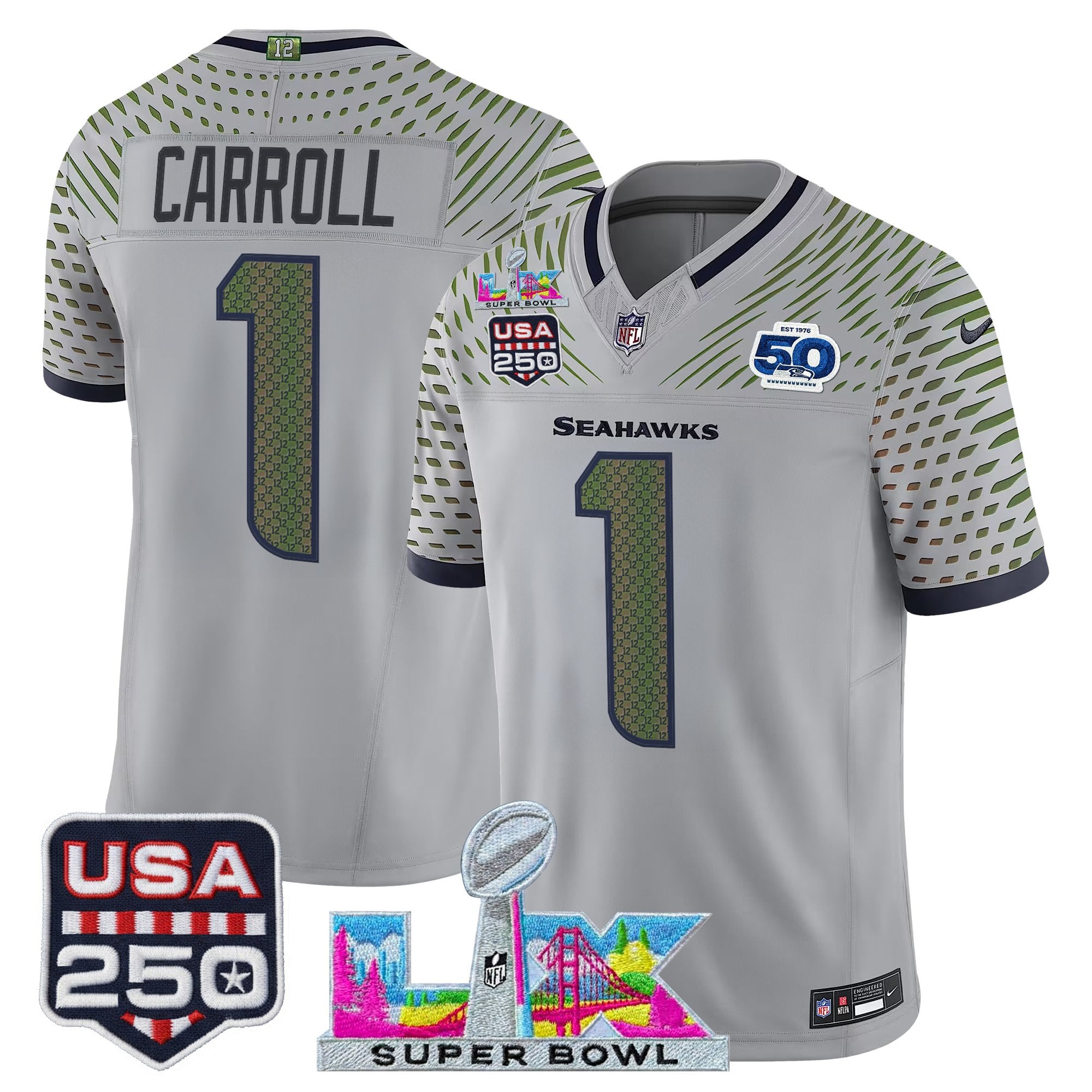 Men's Seattle Seahawks "Super Bowl LX & United States 250th Anniversary Patch" Vapor Limited Jersey - All Stitched
