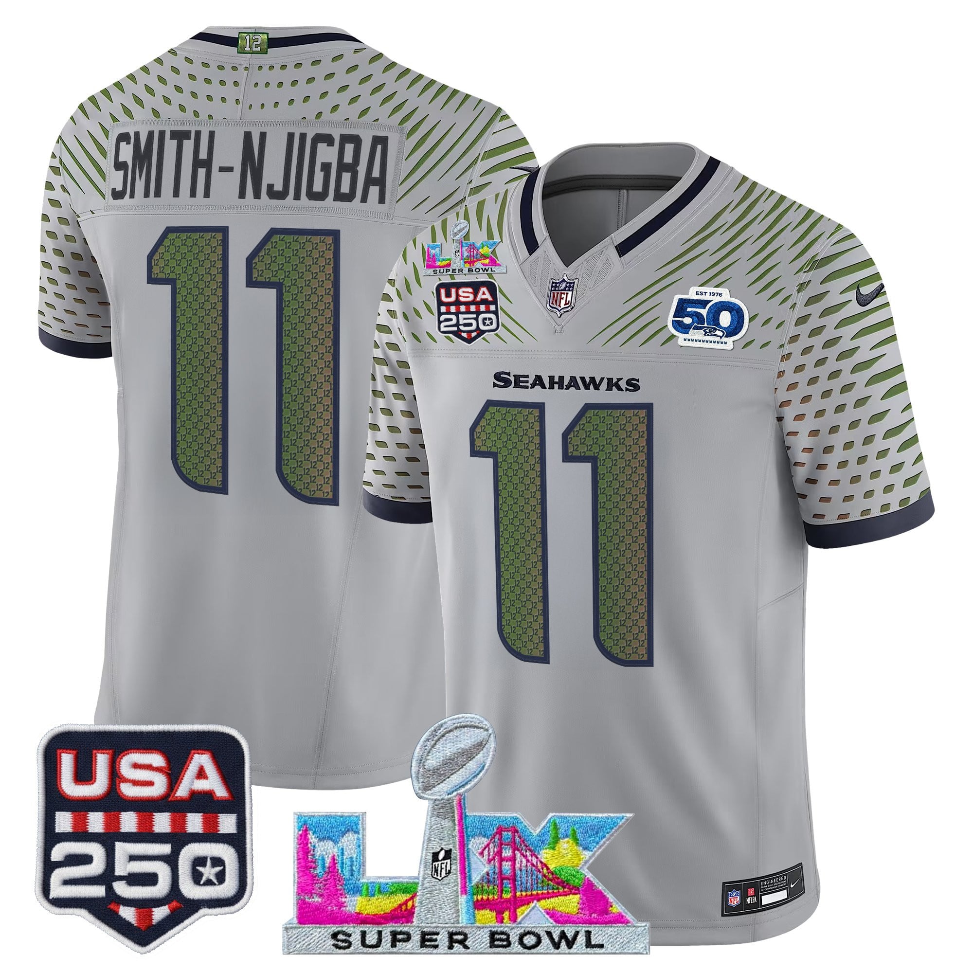 Men's Seattle Seahawks "Super Bowl LX & United States 250th Anniversary Patch" Vapor Limited Jersey - All Stitched