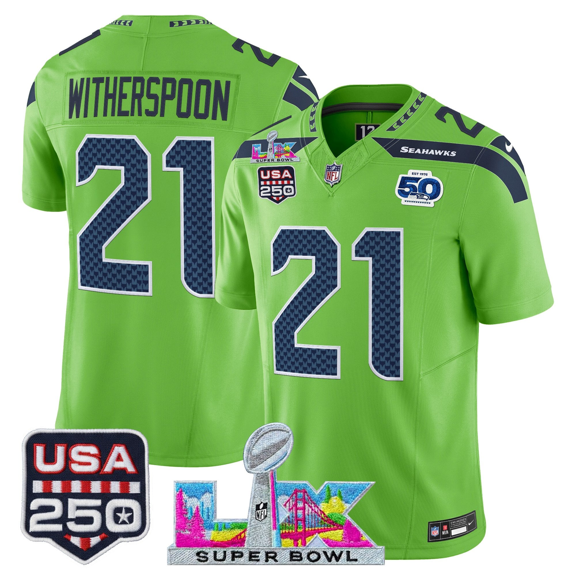 Men's Seattle Seahawks "Super Bowl LX & United States 250th Anniversary Patch" Vapor Limited Jersey - All Stitched