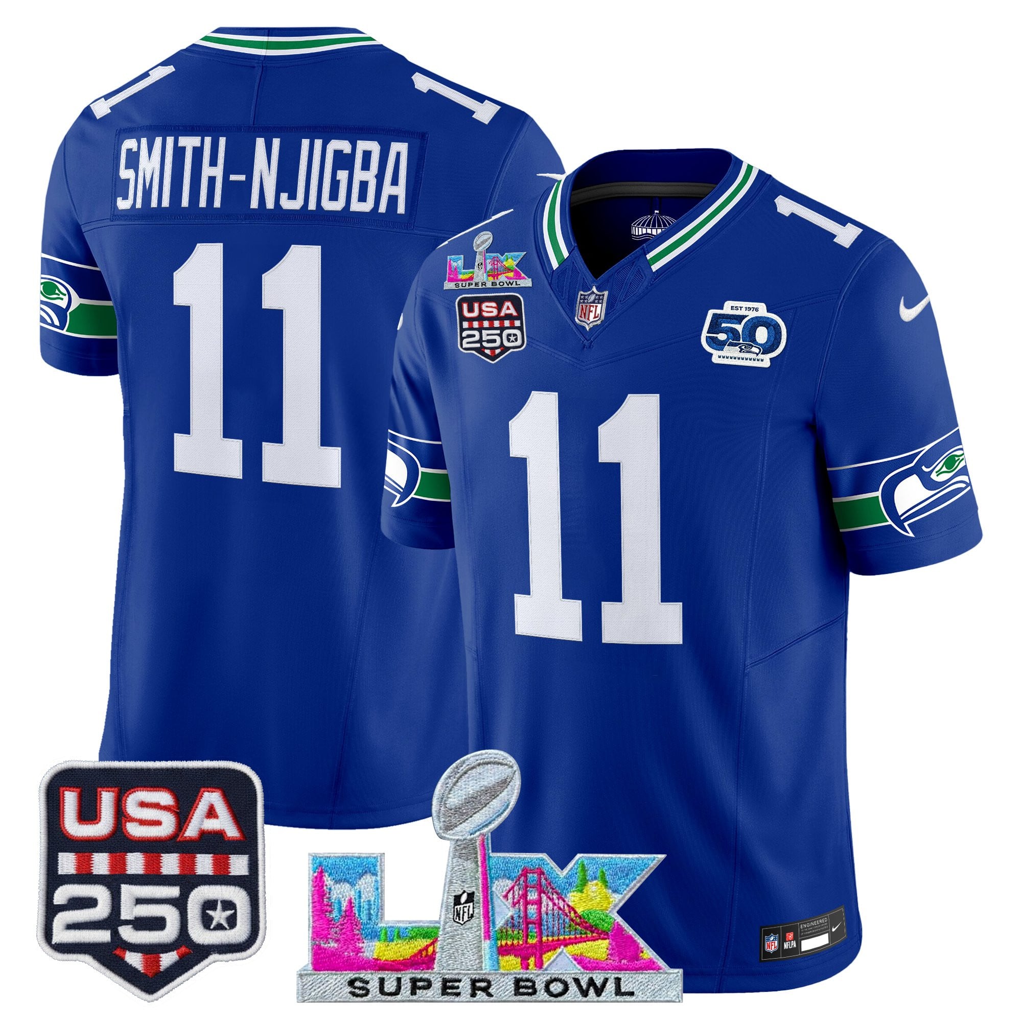 Men's Seattle Seahawks "Super Bowl LX & United States 250th Anniversary Patch" Vapor Limited Jersey - All Stitched