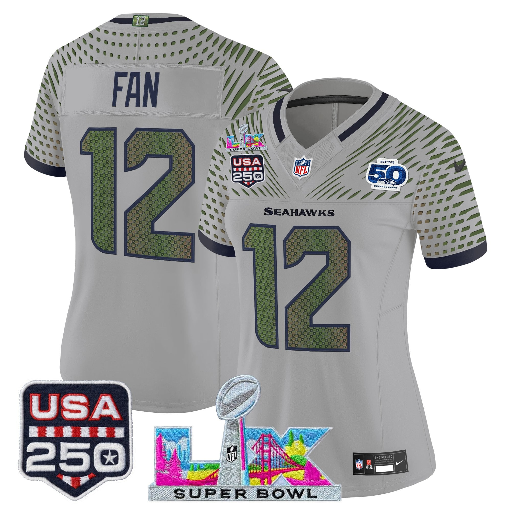 Women's Seattle Seahawks "Super Bowl LX & United States 250th Anniversary Patch" Vapor Limited Jersey - All Stitched