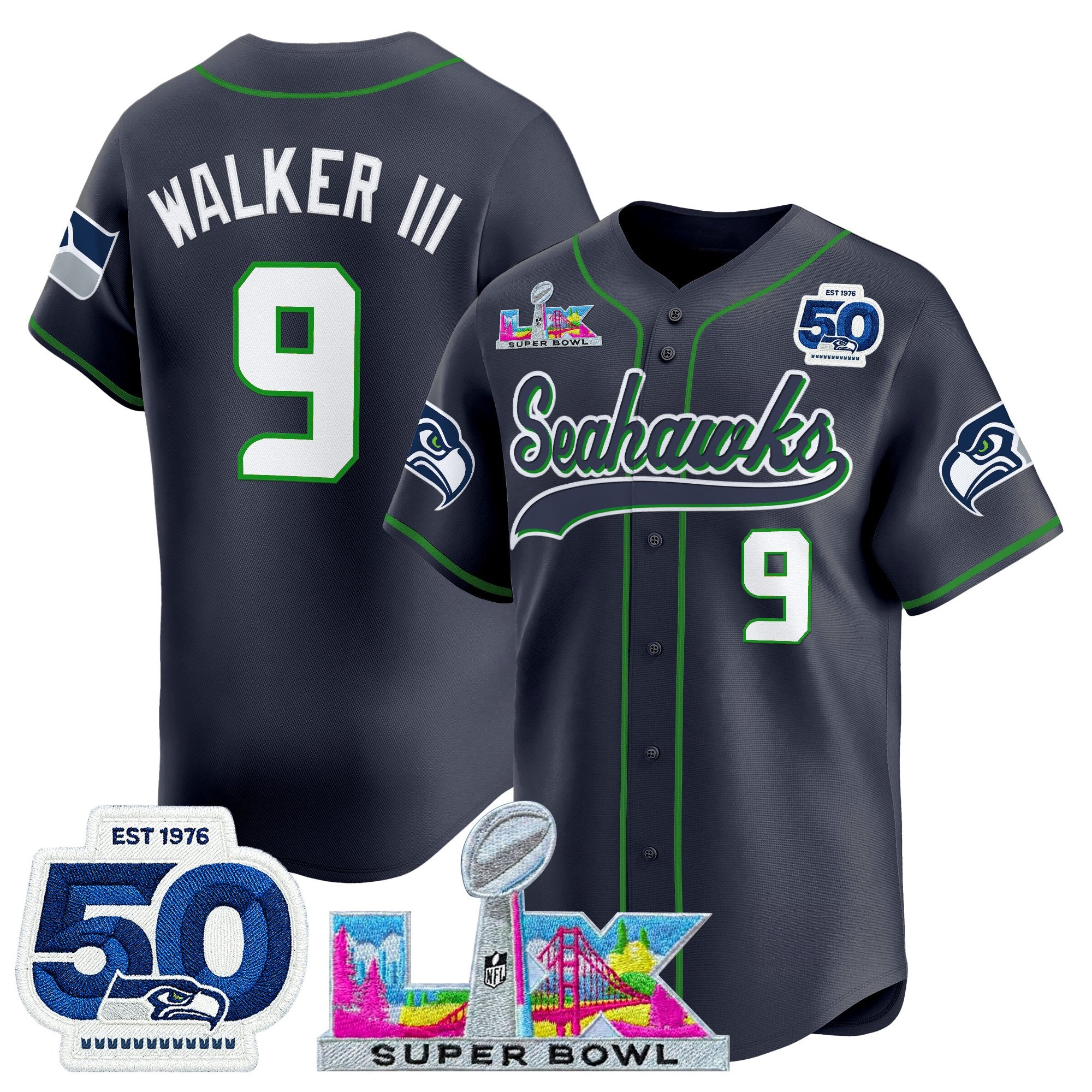 Men's Seattle Seahawks Super Bowl LX Vapor Baseball Jersey - All Stitched