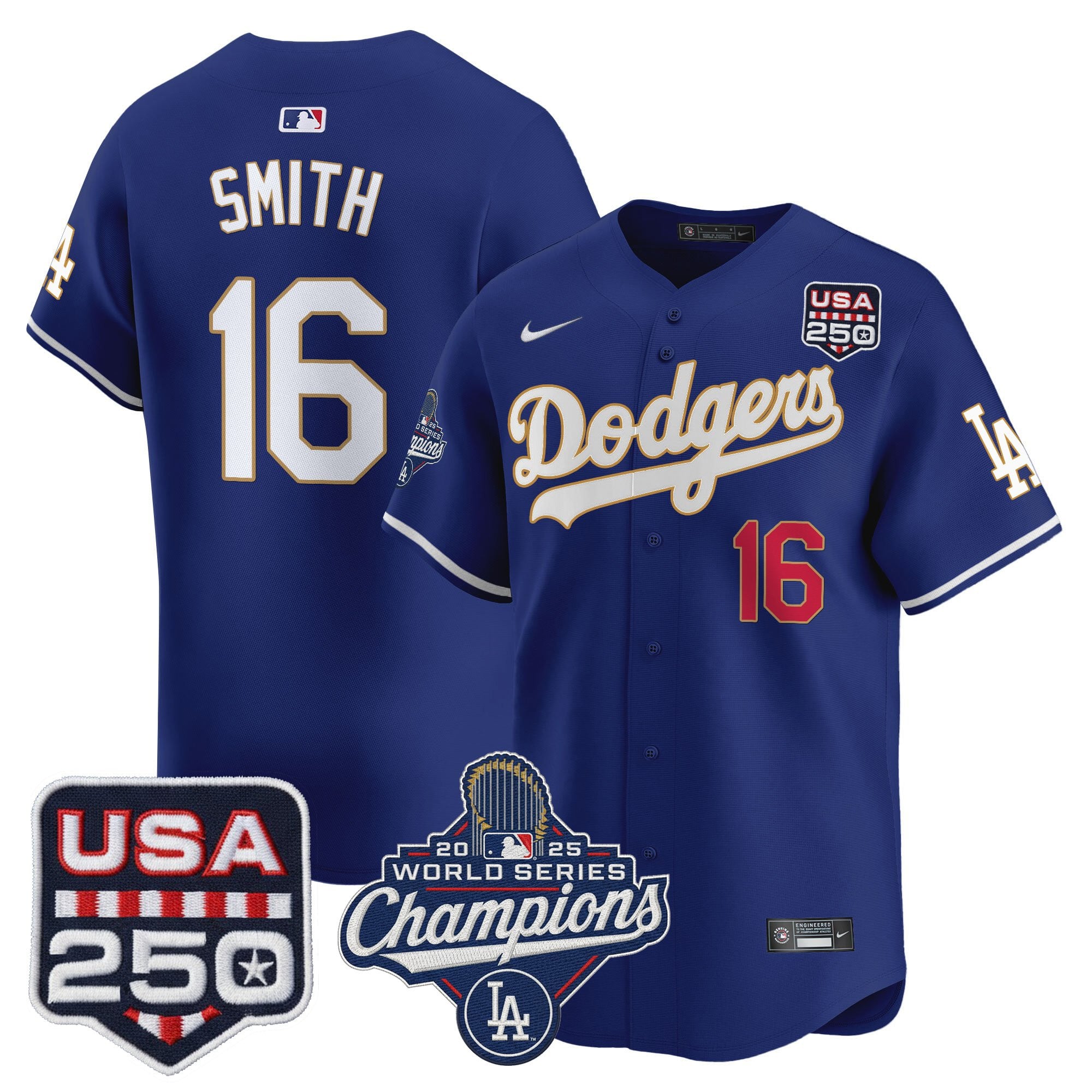 Men's Dodgers 2025 World Series Champions & 250America Patch Vapor Premier Limited Jersey - All Stitched