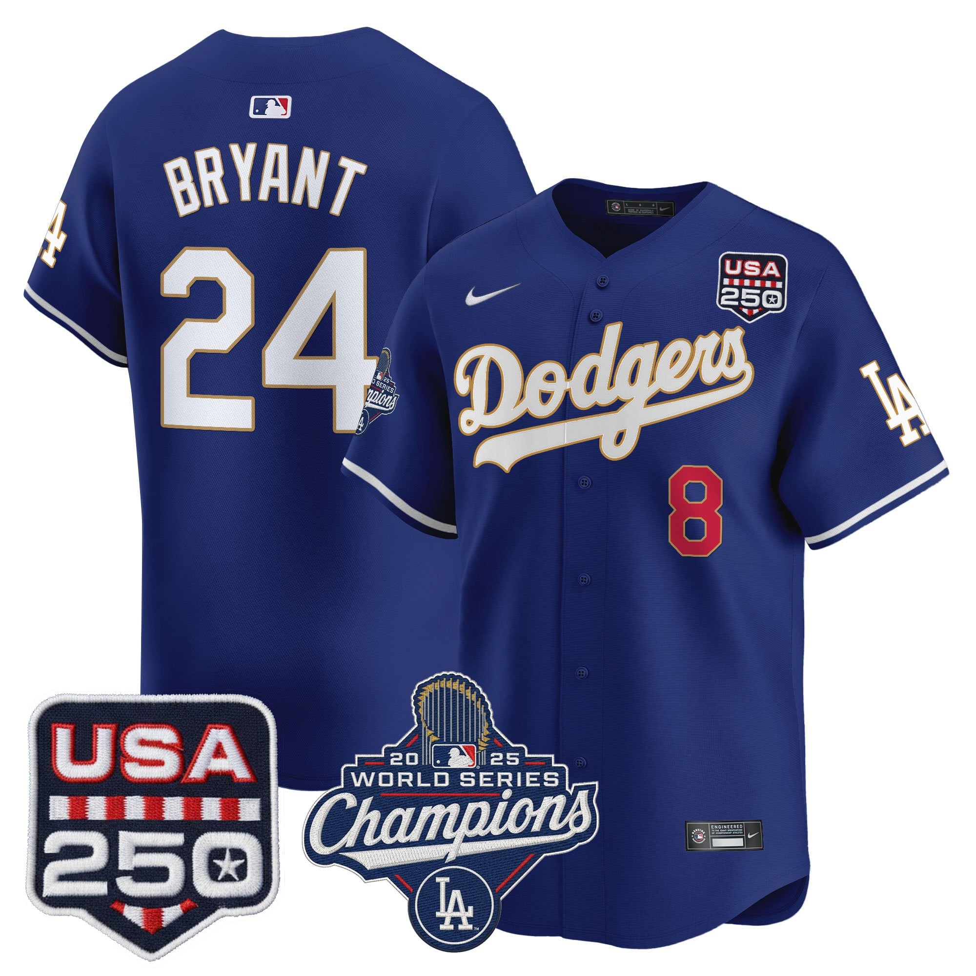 Men's Dodgers 2025 World Series Champions & 250America Patch Vapor Premier Limited Jersey - All Stitched