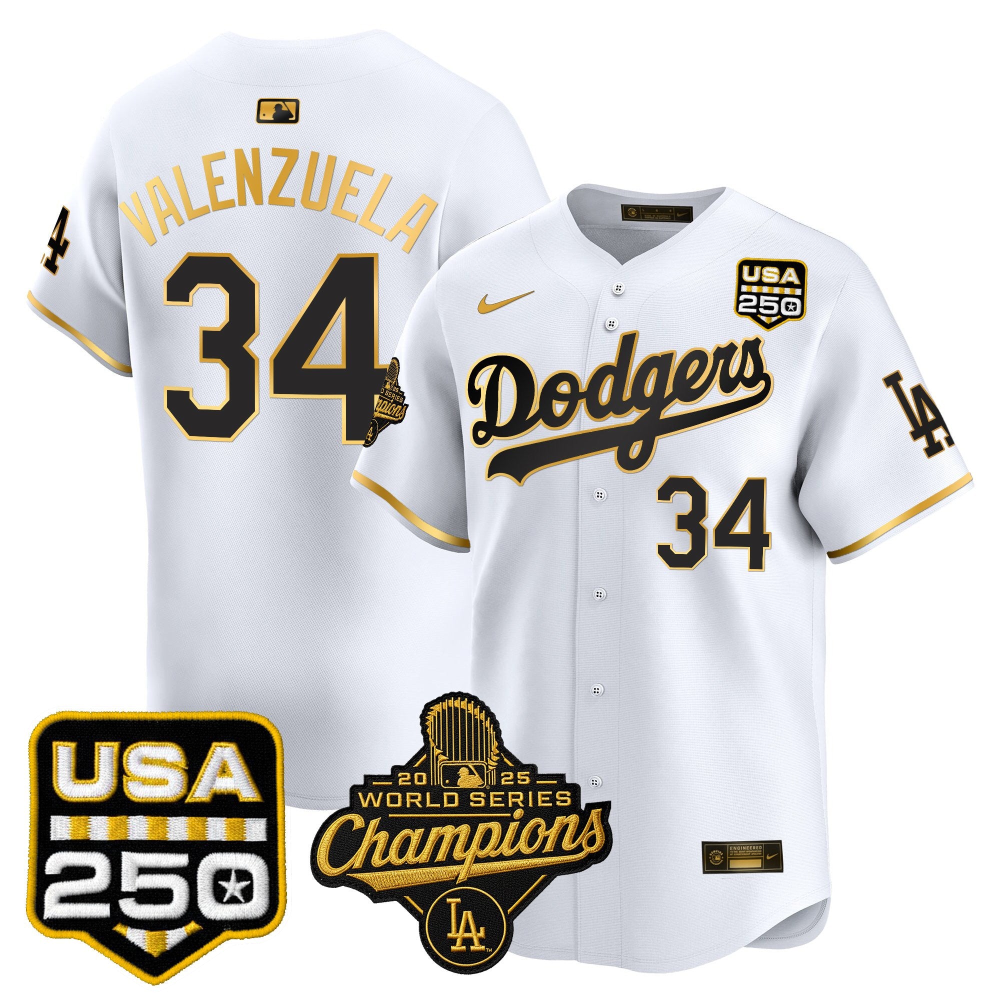 Men's Dodgers 2025 World Series Champions & 250America Patch Vapor Premier Limited Jersey - All Stitched