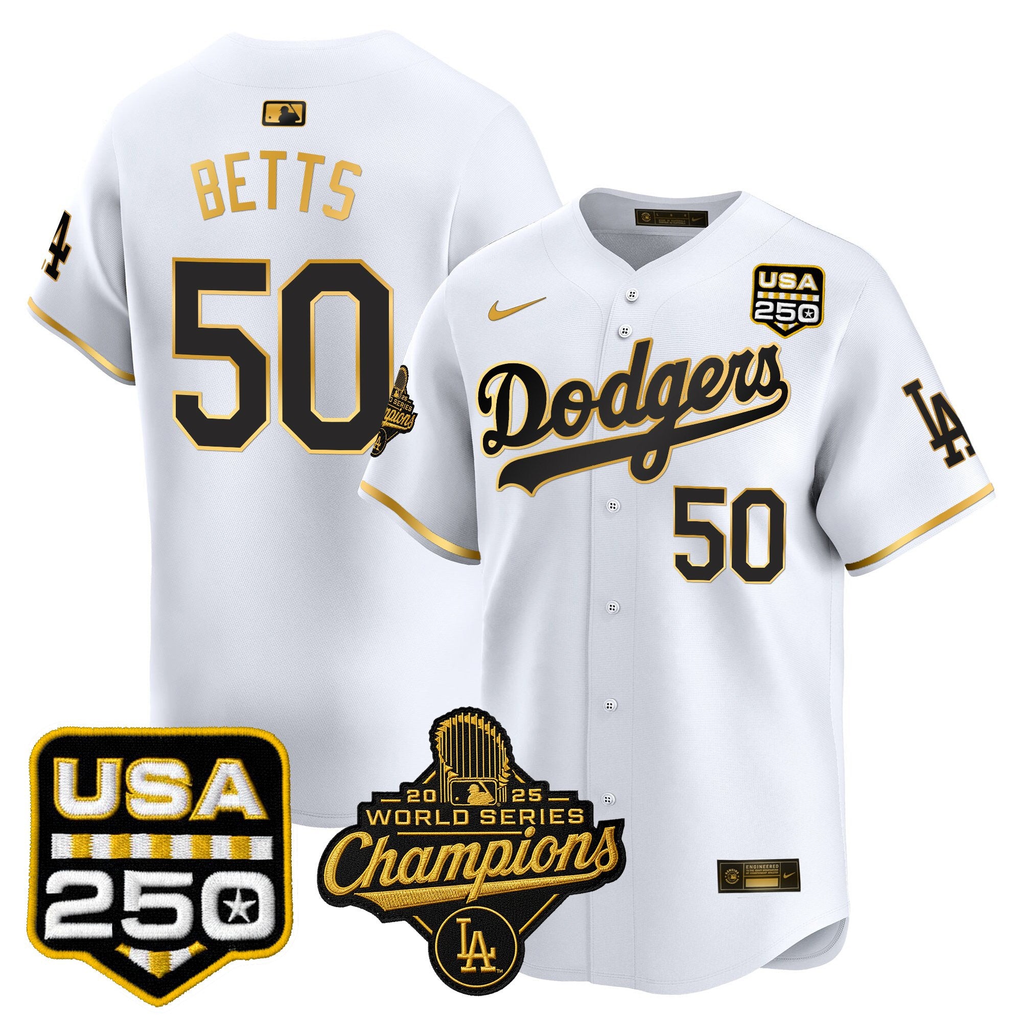 Men's Dodgers 2025 World Series Champions & 250America Patch Vapor Premier Limited Jersey - All Stitched