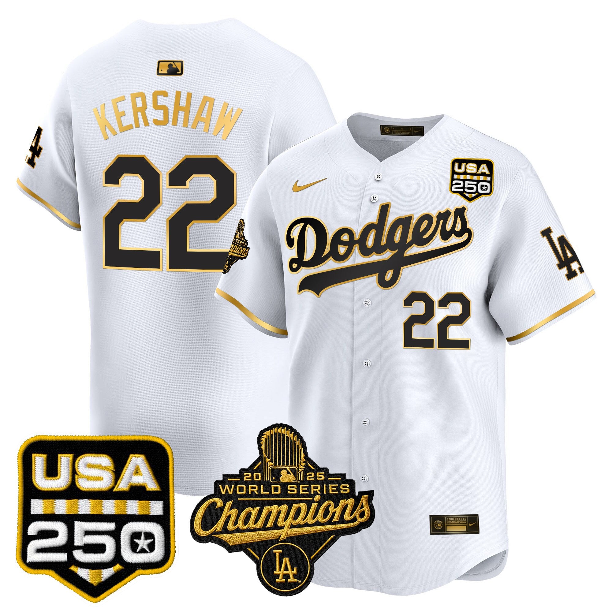 Men's Dodgers 2025 World Series Champions & 250America Patch Vapor Premier Limited Jersey - All Stitched