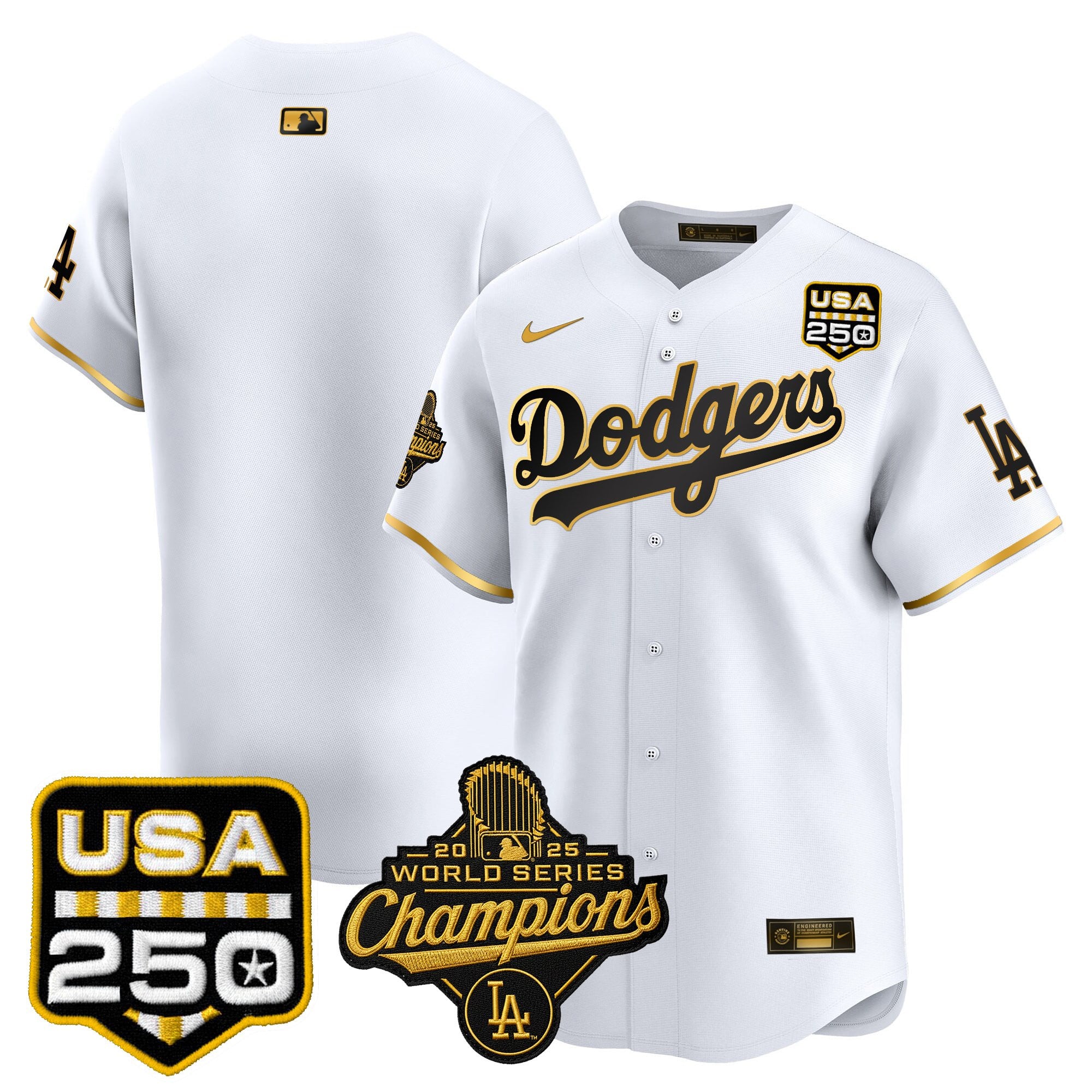 Men's Dodgers 2025 World Series Champions & 250America Patch Vapor Premier Limited Jersey - All Stitched