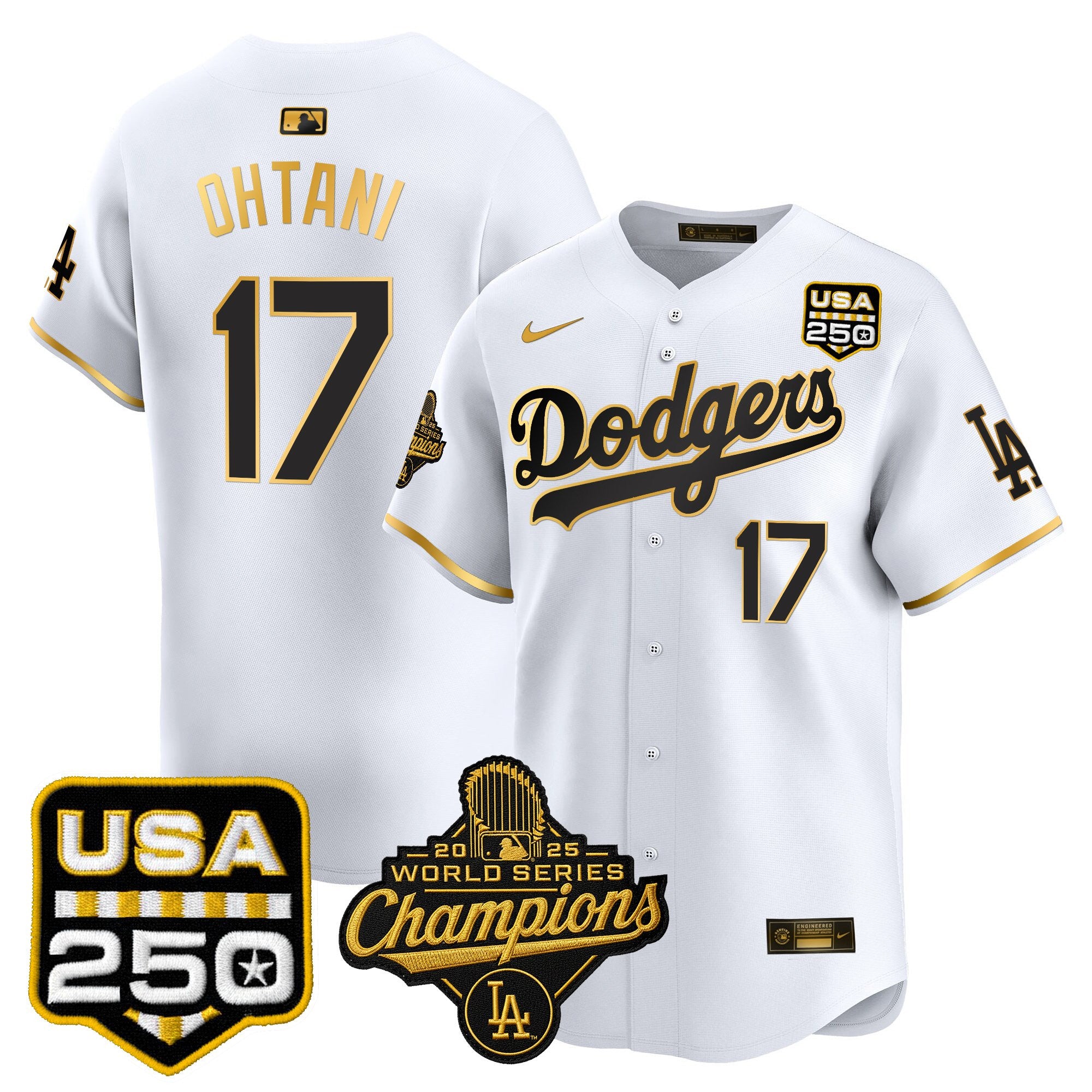 Men's Dodgers 2025 World Series Champions & 250America Patch Vapor Premier Limited Jersey - All Stitched