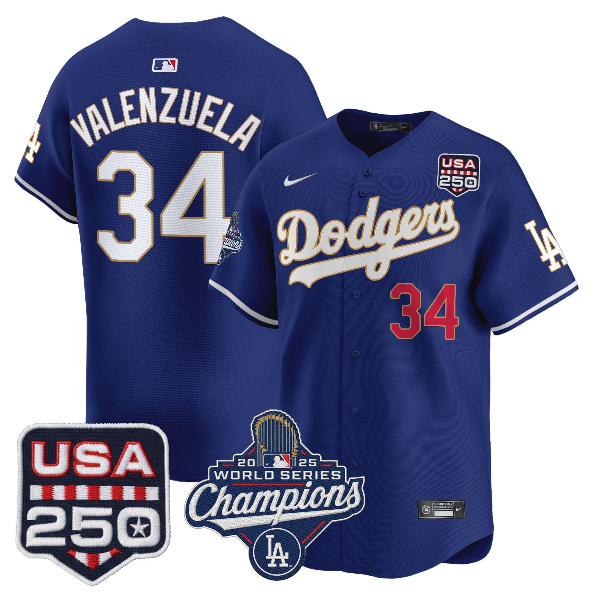 Men's Dodgers 2025 World Series Champions & 250America Patch Vapor Premier Limited Jersey - All Stitched