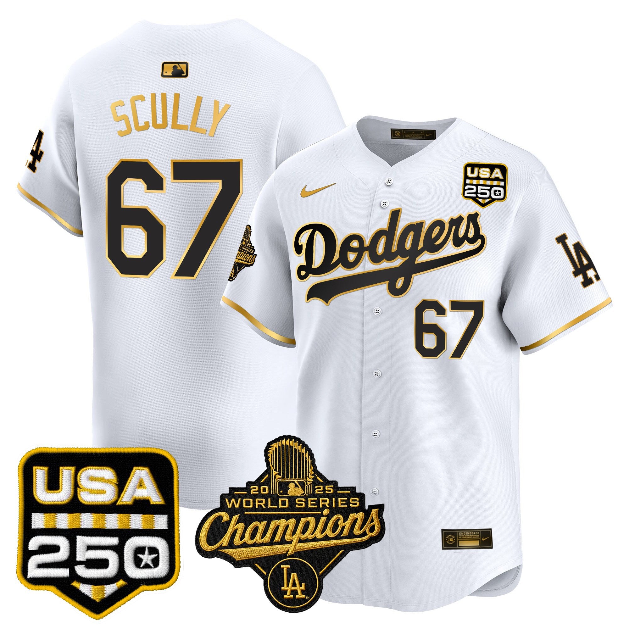 Men's Dodgers 2025 World Series Champions & 250America Patch Vapor Premier Limited Jersey - All Stitched