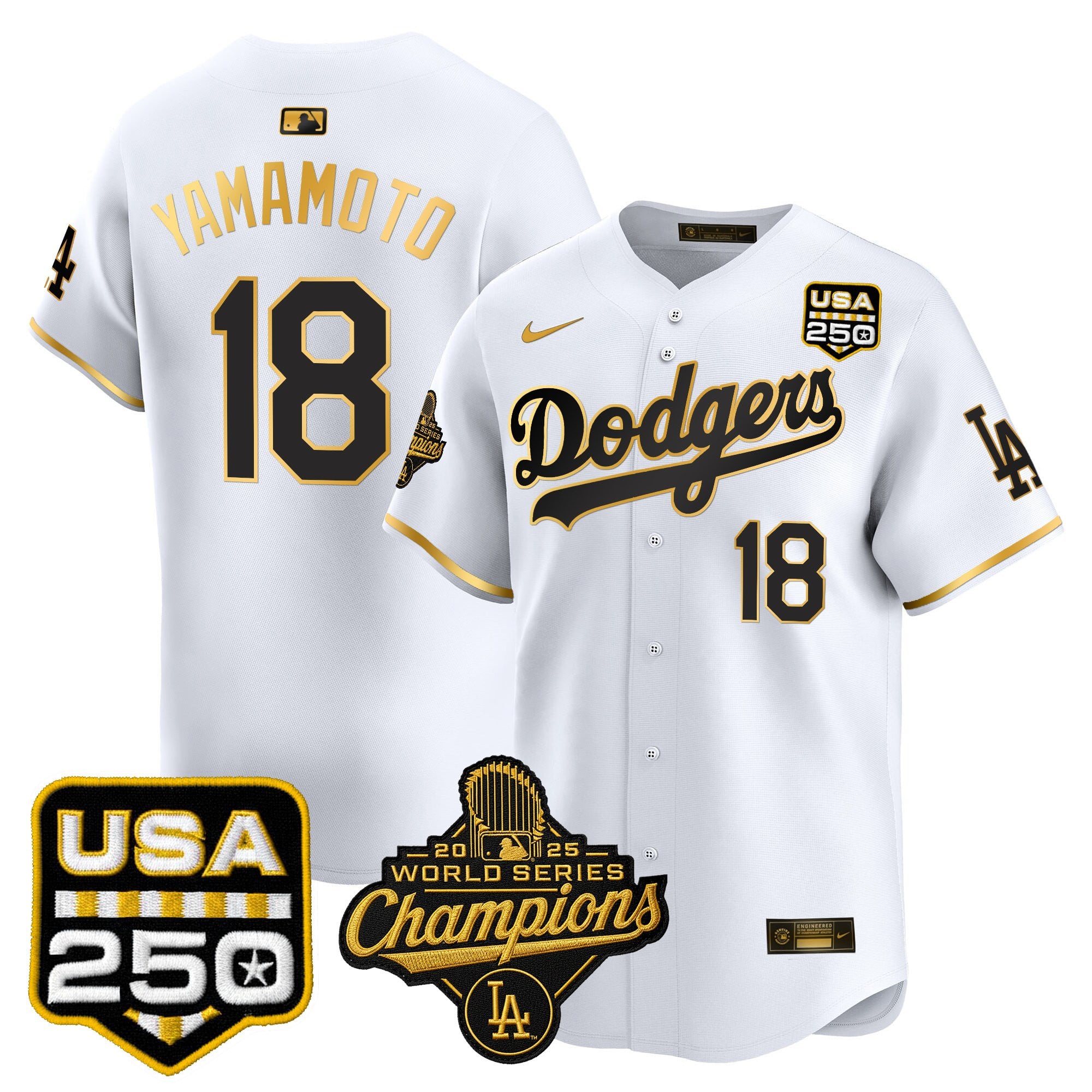 Men's Dodgers 2025 World Series Champions & 250America Patch Vapor Premier Limited Jersey - All Stitched
