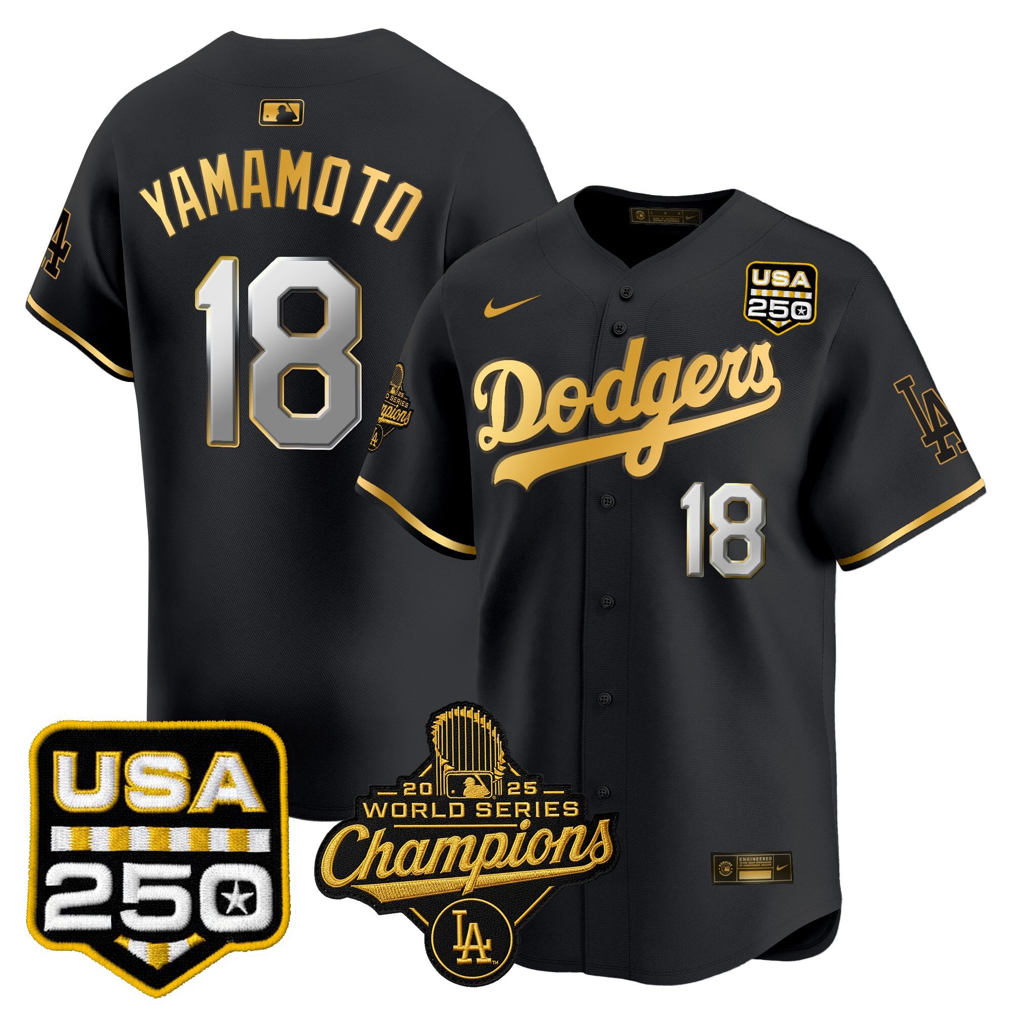 Men's Dodgers 2025 World Series Champions & 250America Patch Vapor Premier Limited Jersey - All Stitched