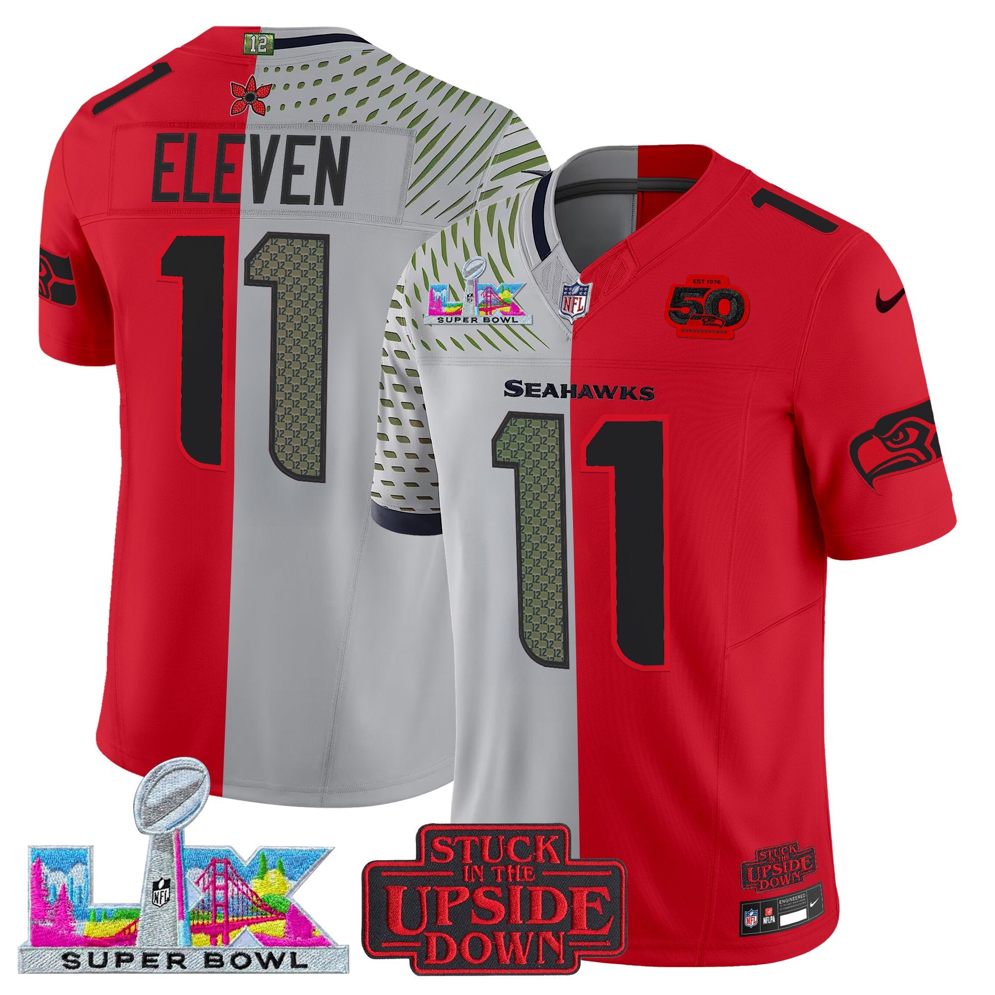 Men's Seattle Seahawks 'Upside Down Edition' Vapor Limited Jersey - Super Bowl LX Patch - All Stitched