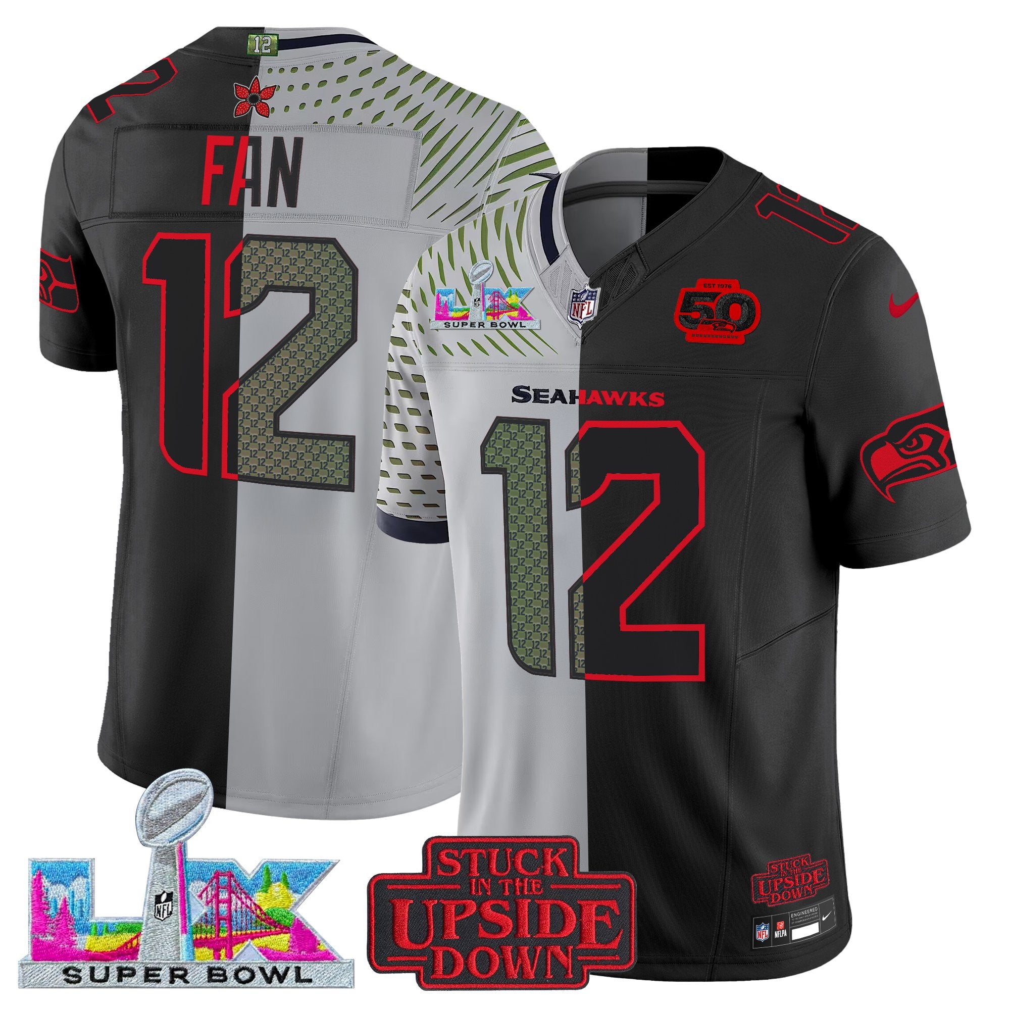 Men's Seattle Seahawks 'Upside Down Edition' Vapor Limited Jersey - Super Bowl LX Patch - All Stitched
