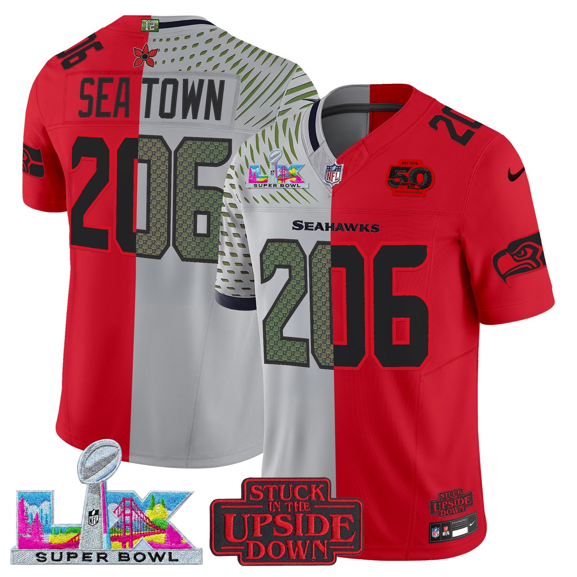Men's Seattle Seahawks 'Upside Down Edition' Vapor Limited Jersey - Super Bowl LX Patch - All Stitched