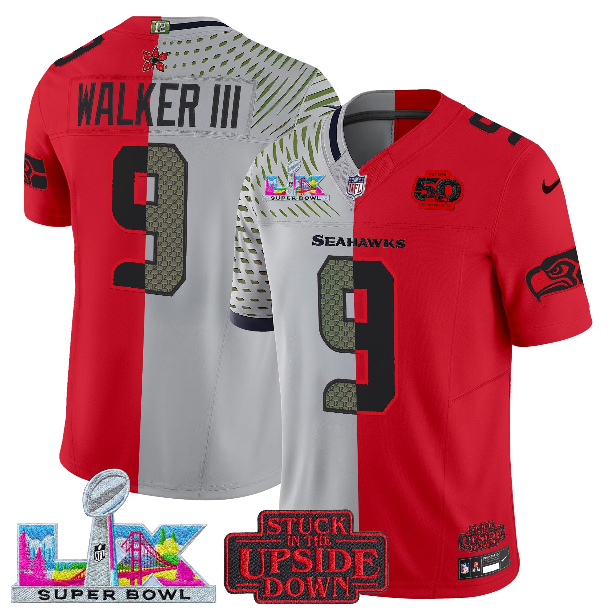 Men's Seattle Seahawks 'Upside Down Edition' Vapor Limited Jersey - Super Bowl LX Patch - All Stitched