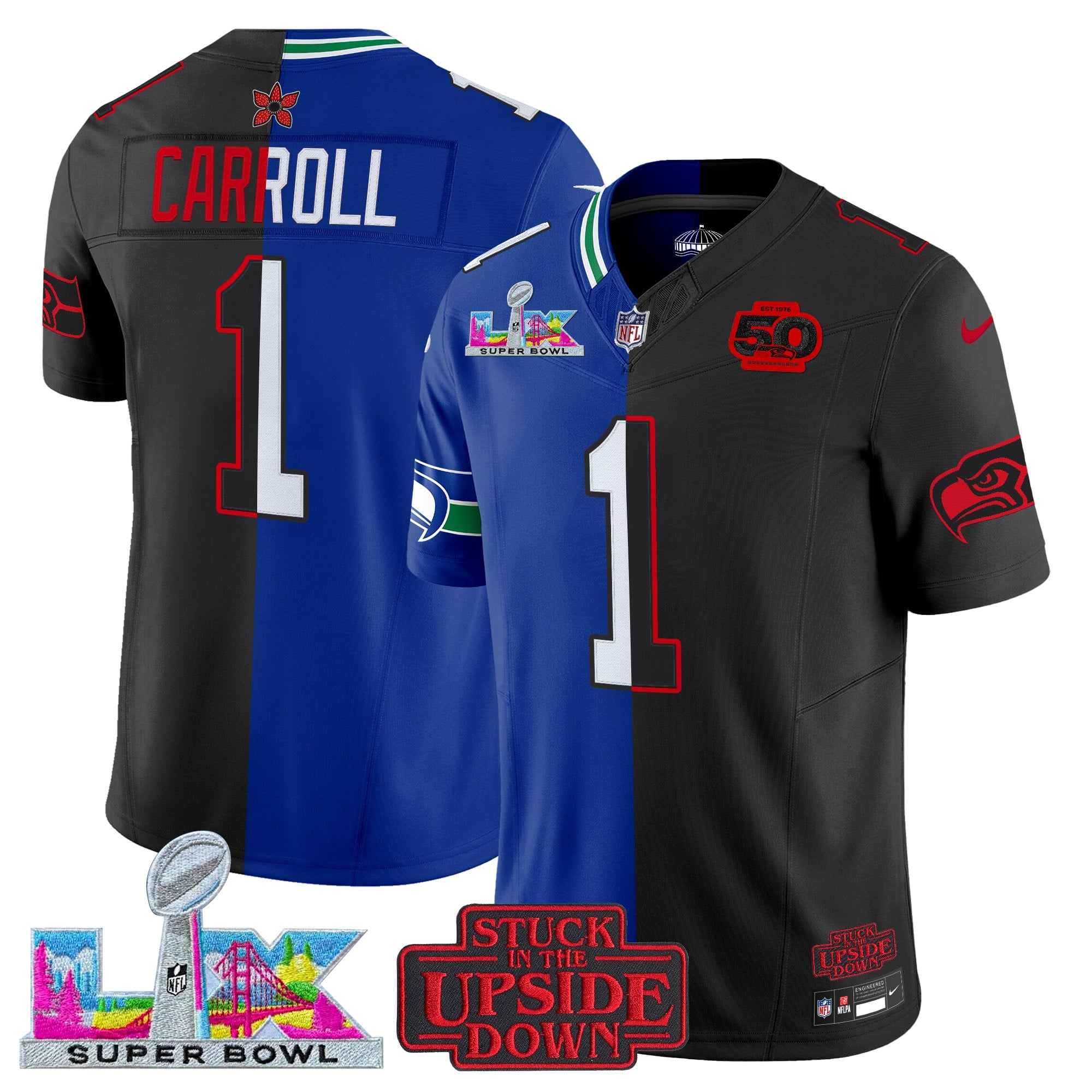 Men's Seattle Seahawks 'Upside Down Edition' Vapor Limited Jersey - Super Bowl LX Patch - All Stitched
