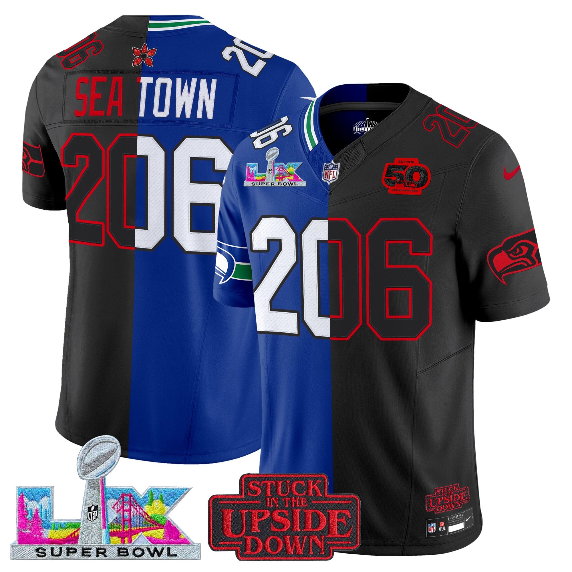 Men's Seattle Seahawks 'Upside Down Edition' Vapor Limited Jersey - Super Bowl LX Patch - All Stitched