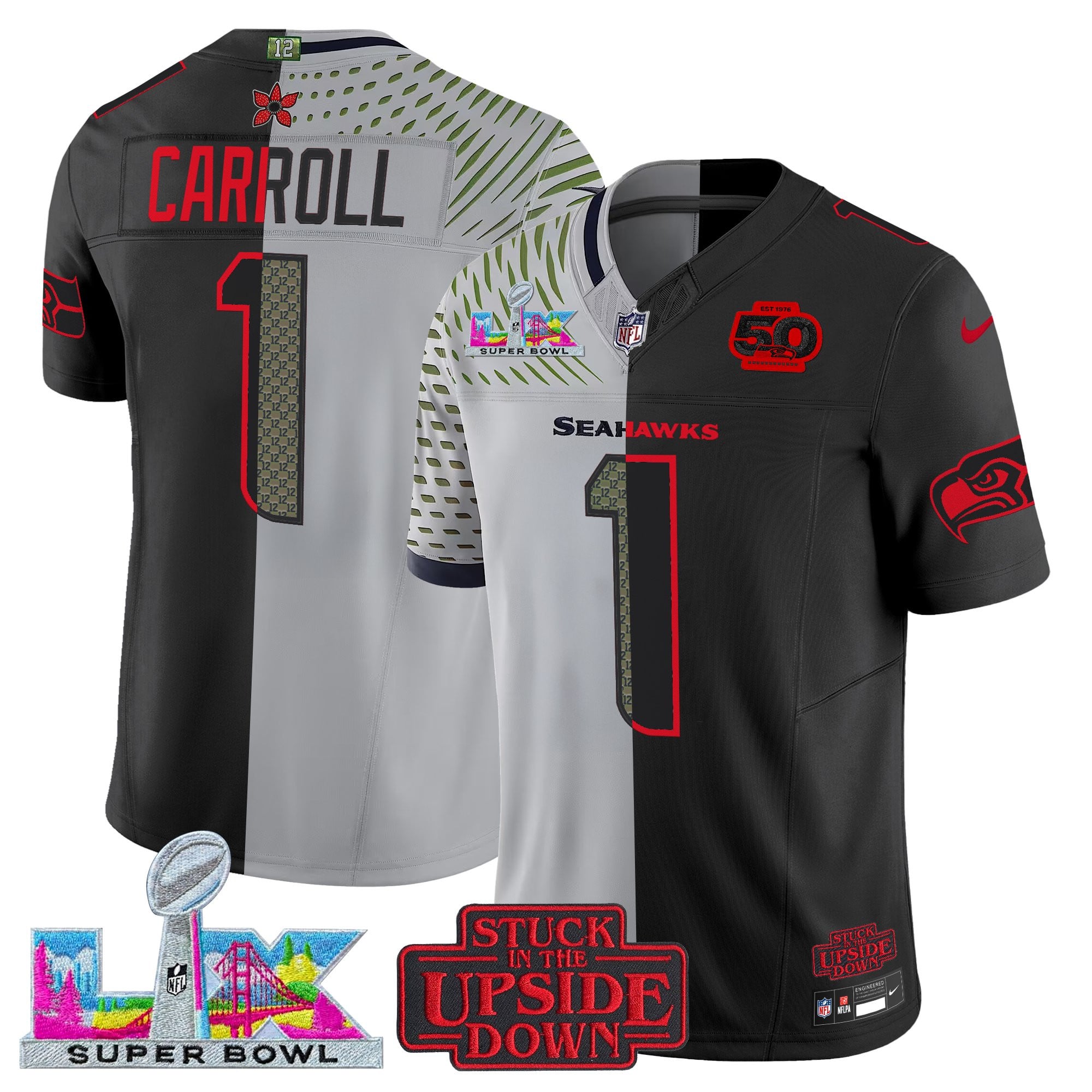 Men's Seattle Seahawks 'Upside Down Edition' Vapor Limited Jersey - Super Bowl LX Patch - All Stitched