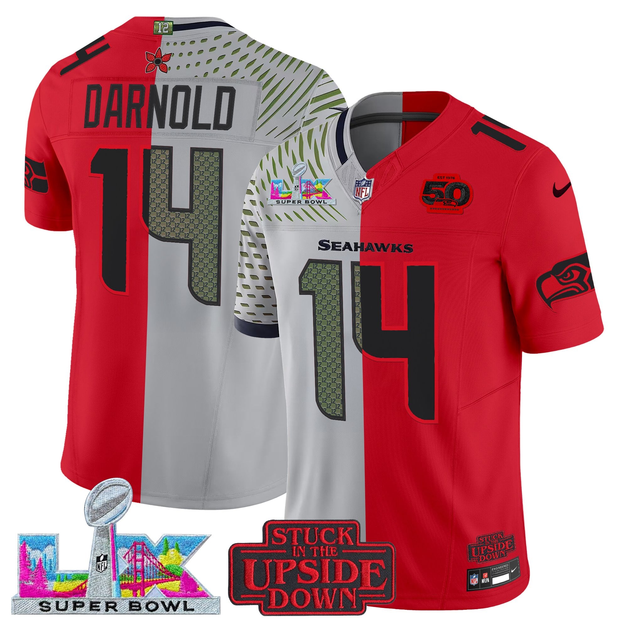 Men's Seattle Seahawks 'Upside Down Edition' Vapor Limited Jersey - Super Bowl LX Patch - All Stitched