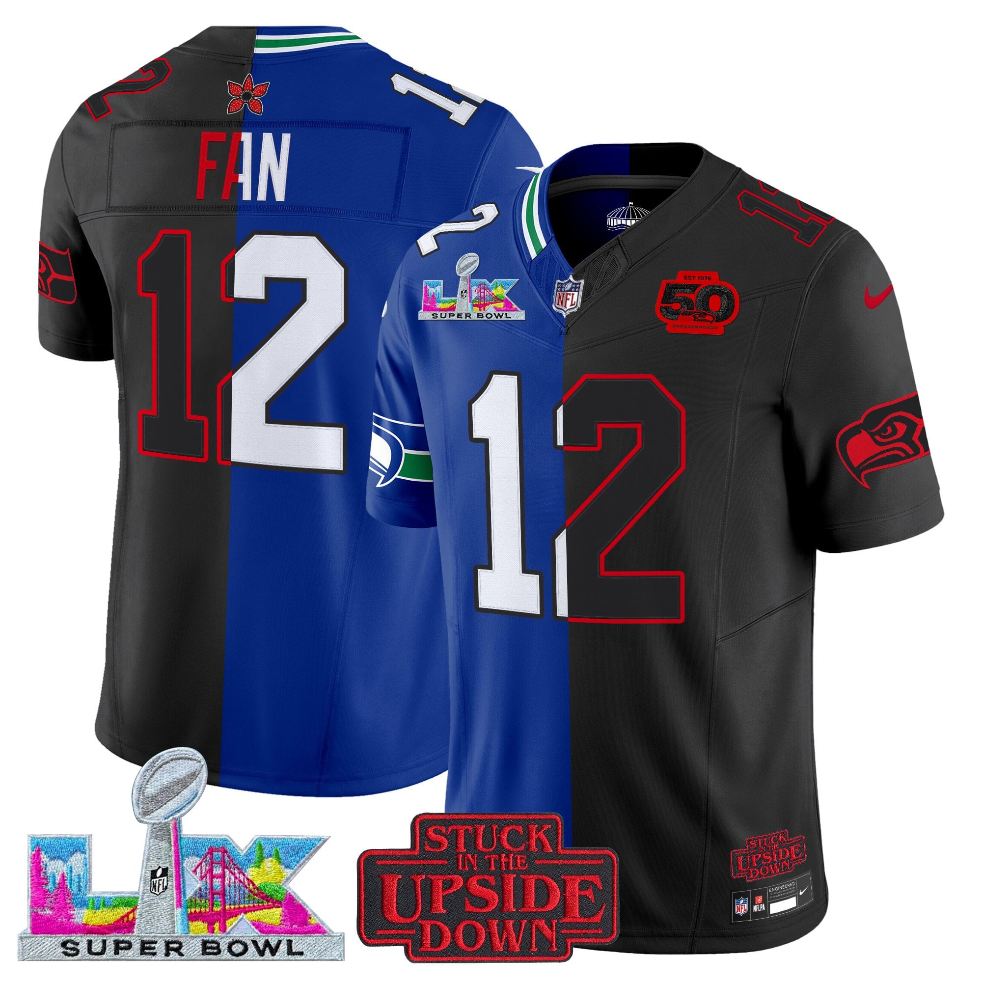 Men's Seattle Seahawks 'Upside Down Edition' Vapor Limited Jersey - Super Bowl LX Patch - All Stitched