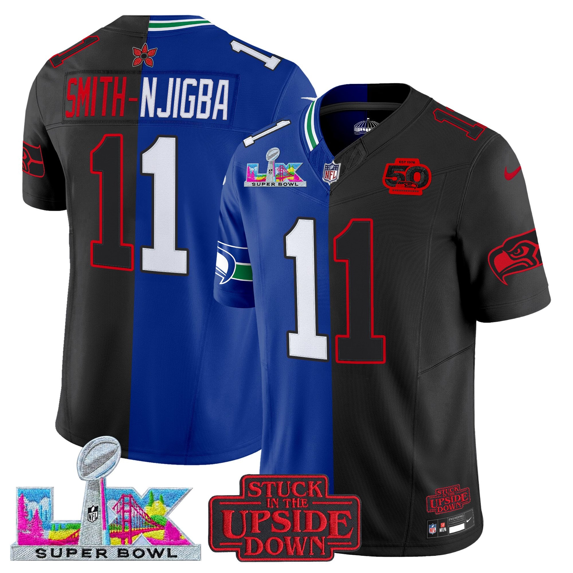 Men's Seattle Seahawks 'Upside Down Edition' Vapor Limited Jersey - Super Bowl LX Patch - All Stitched