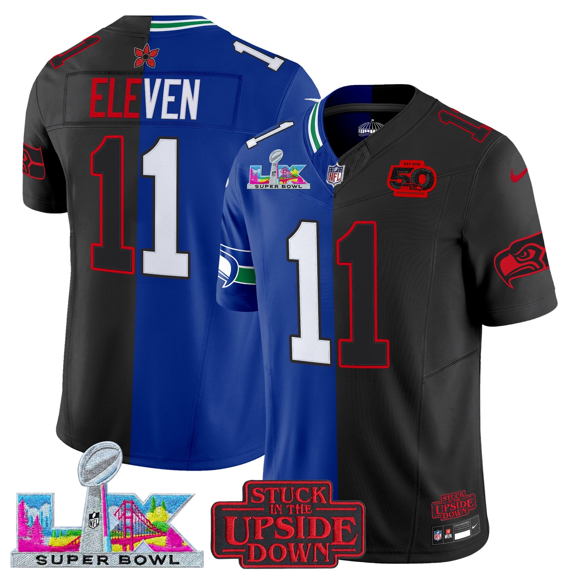 Men's Seattle Seahawks 'Upside Down Edition' Vapor Limited Jersey - Super Bowl LX Patch - All Stitched