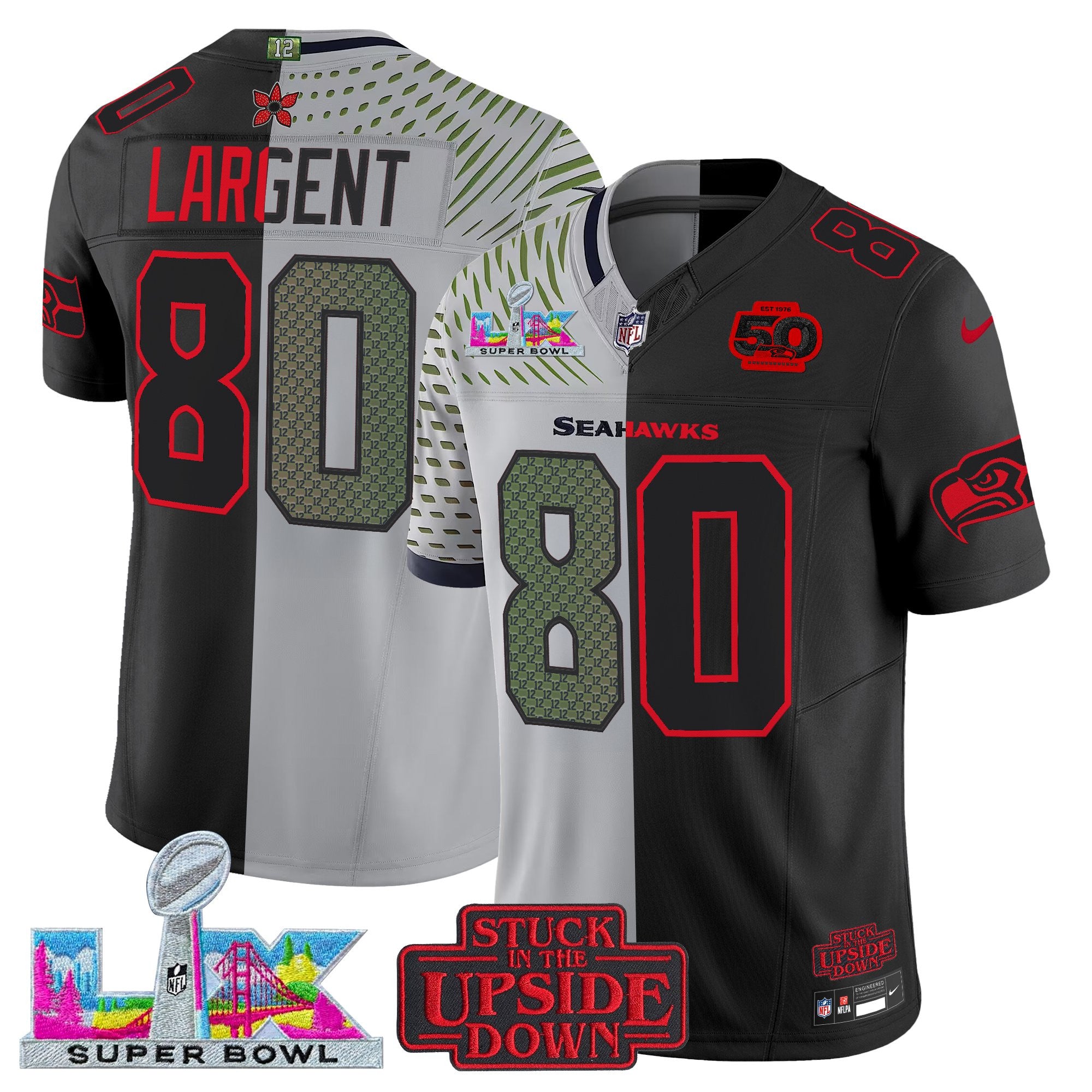 Men's Seattle Seahawks 'Upside Down Edition' Vapor Limited Jersey - Super Bowl LX Patch - All Stitched